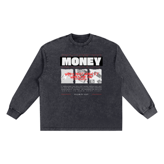 "Money Works Best Snow Washed Frayed Edge T-Shirt