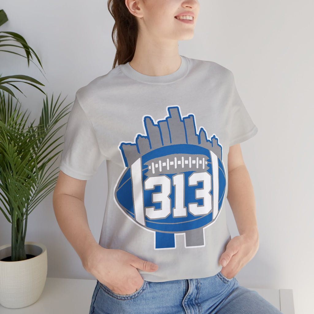 Detroit 313 Football T-Shirt — City Skyline & Number 313 Logo