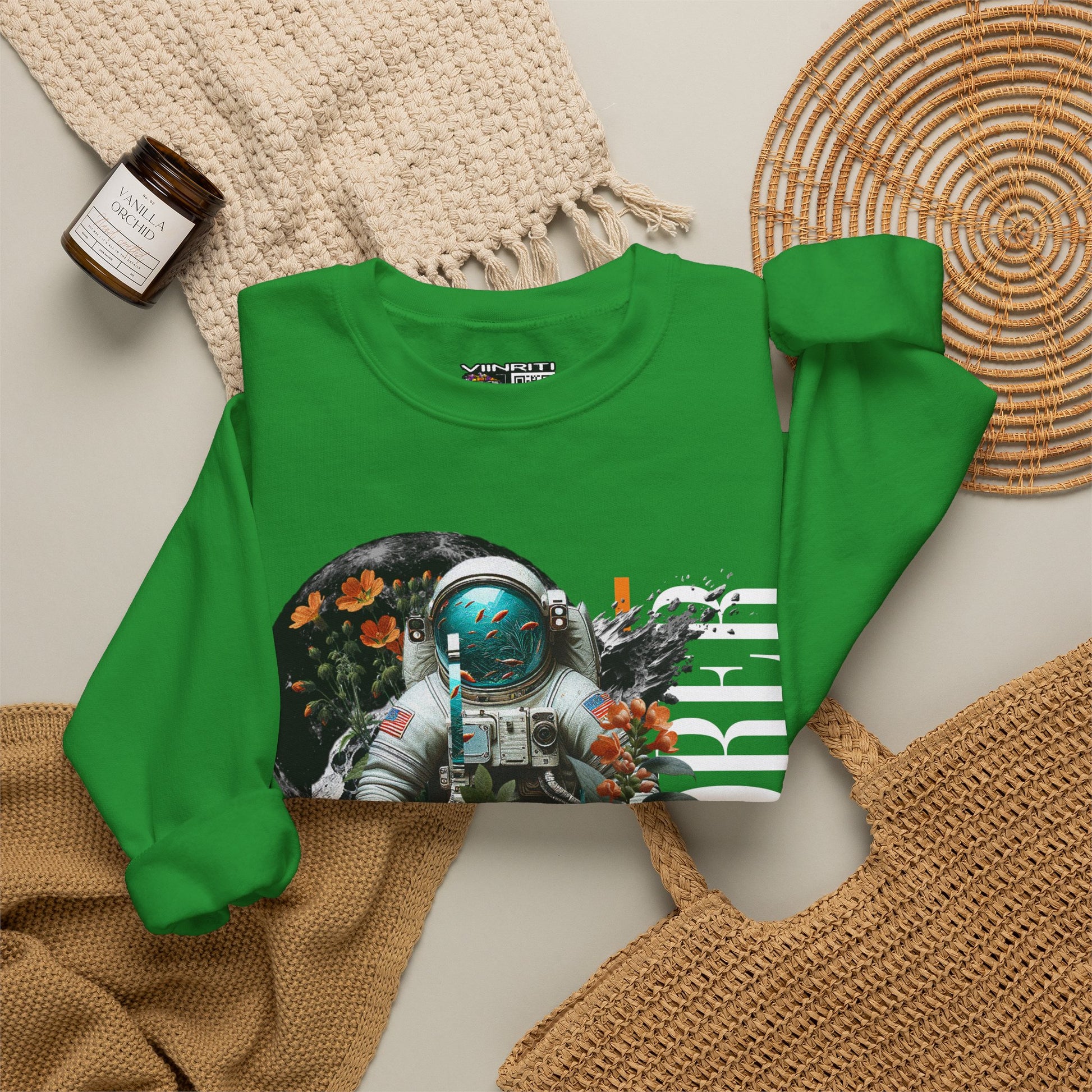 Astronaut Floral Crewneck Sweatshirt — Space Explorer Graphic Pullover