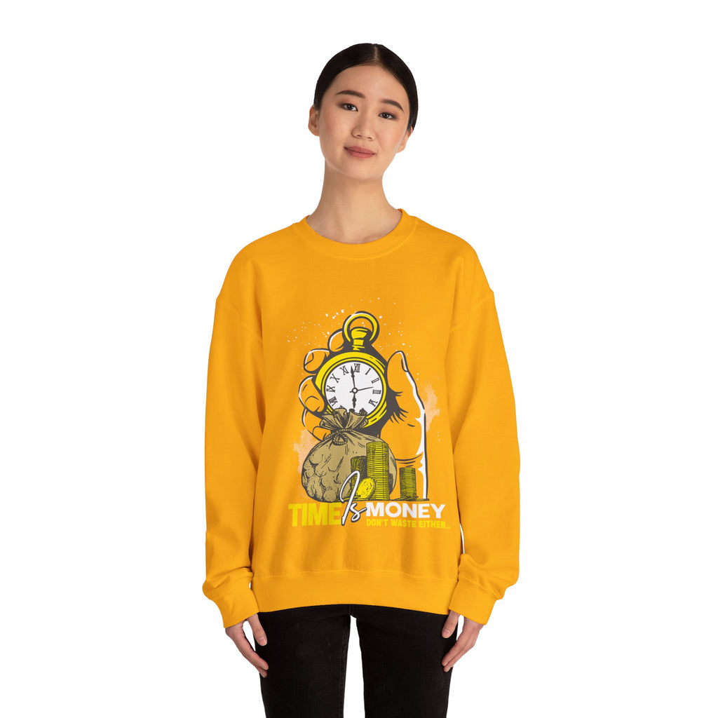 "Time Is Money" Graphic Pocket Watch & Coins Crewneck Sweatshirt -