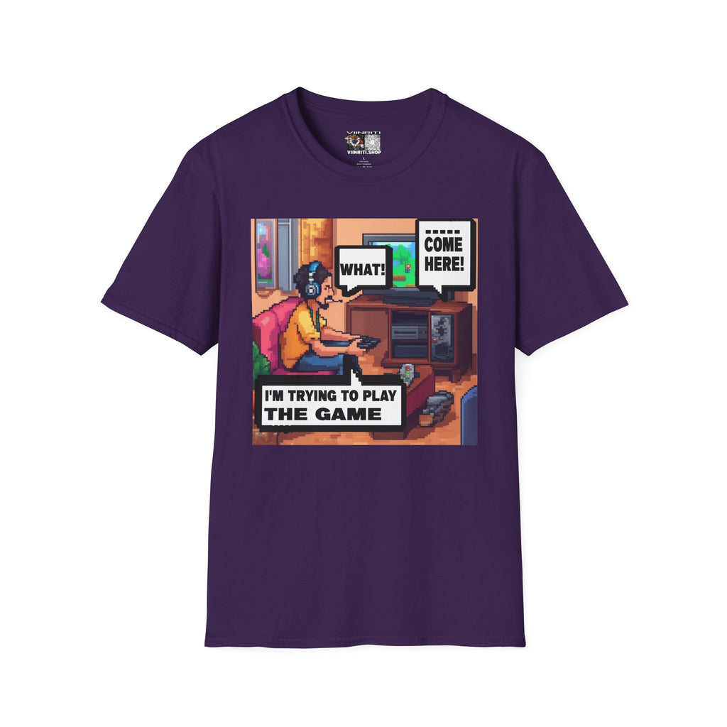 Gamer Comic T-Shirt — “I’m Trying to Play the Game” Pixel Art Tee