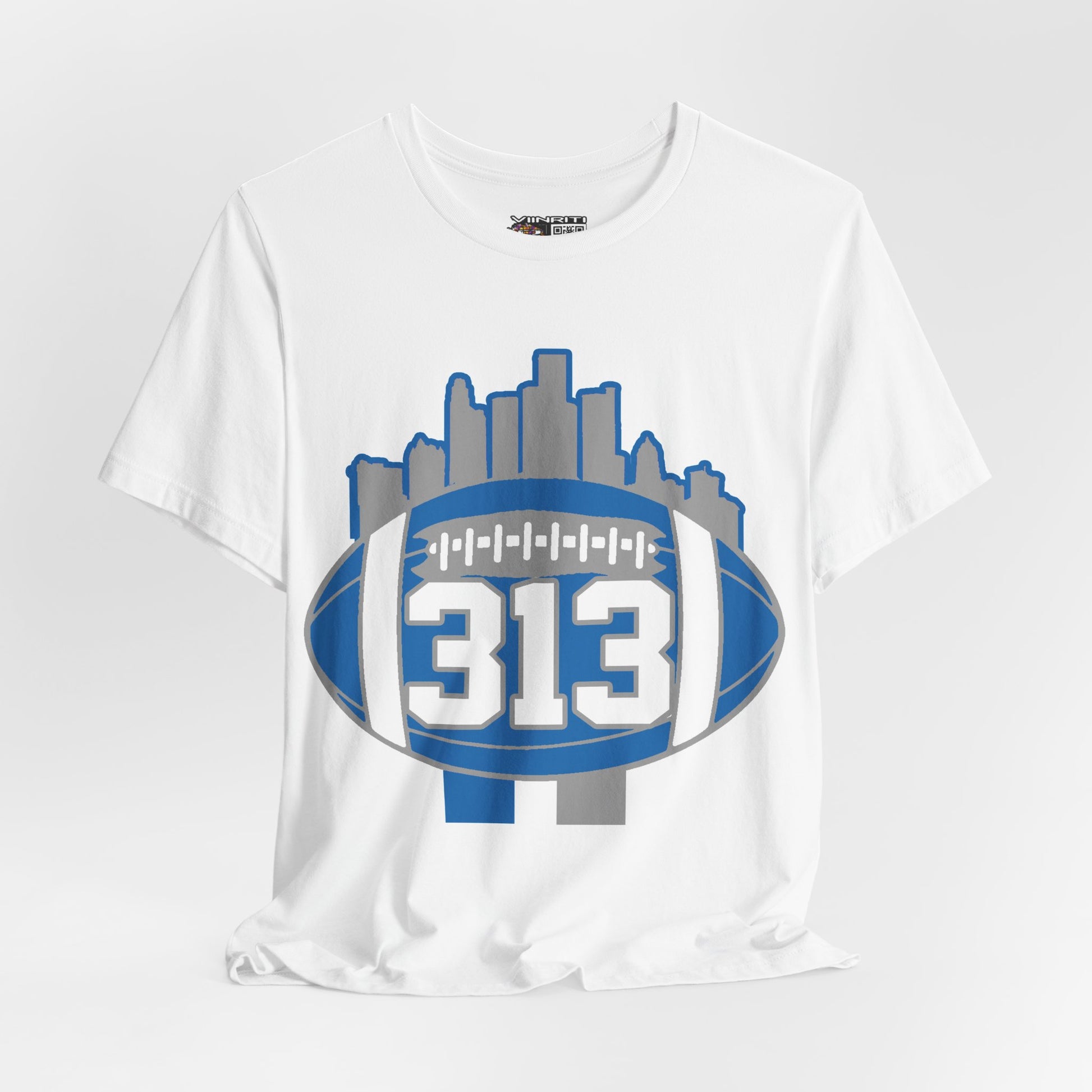 Detroit 313 Football T-Shirt — City Skyline & Number 313 Logo
