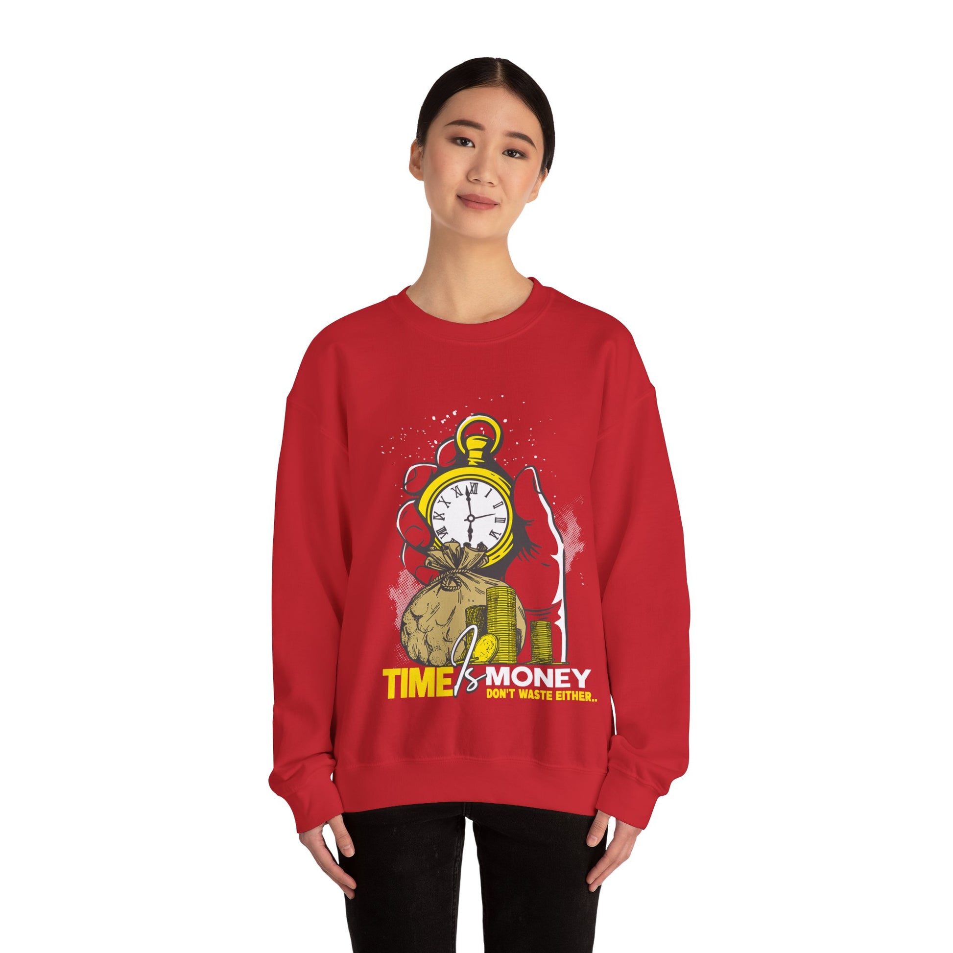 "Time Is Money" Graphic Pocket Watch & Coins Crewneck Sweatshirt -