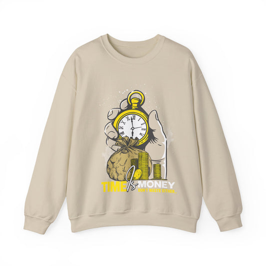 "Time Is Money" Graphic Pocket Watch & Coins Crewneck Sweatshirt -