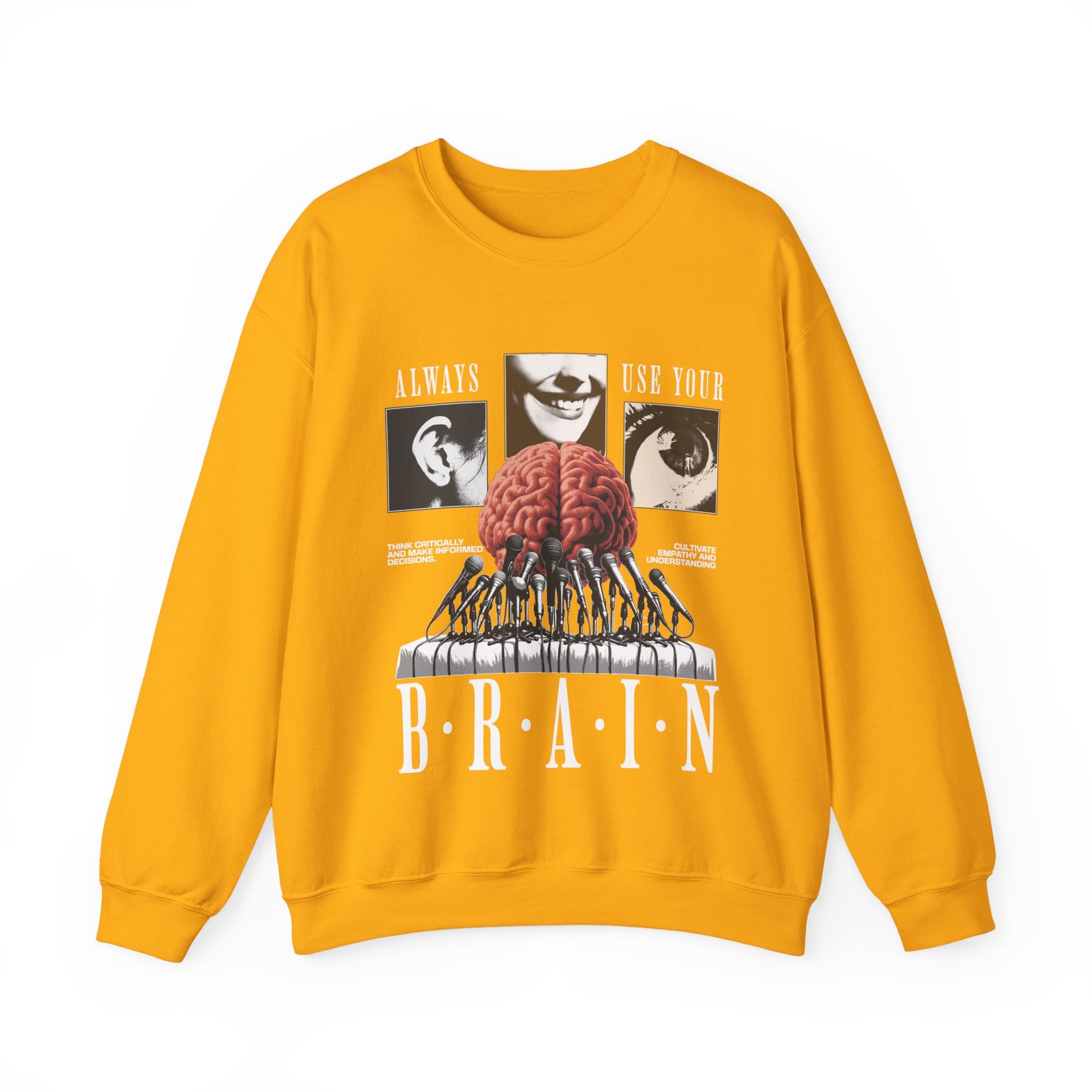 Brain Graphic Crewneck Sweatshirt — "Always Use Your Brain" Vintage Horror Vibe