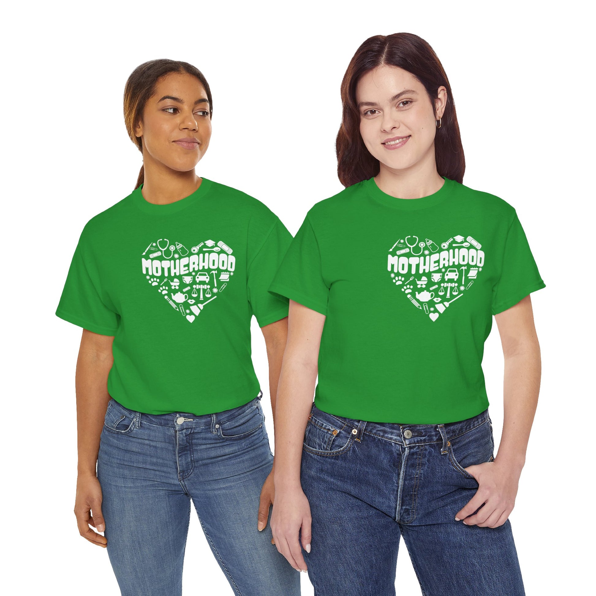 Motherhood Heart Tee — Mom Life Graphic T-Shirt