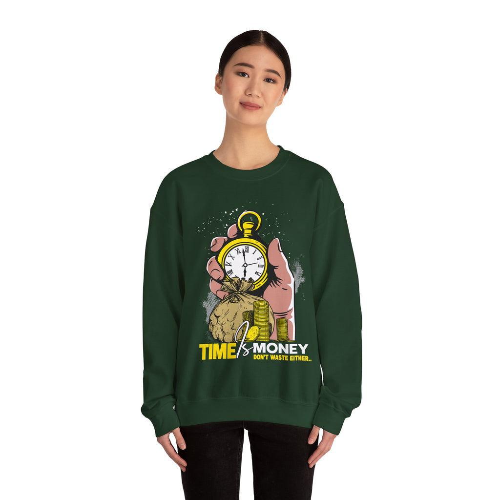 Time Is Money Crewneck Sweatshirt — Vintage Pocket Watch Graphic