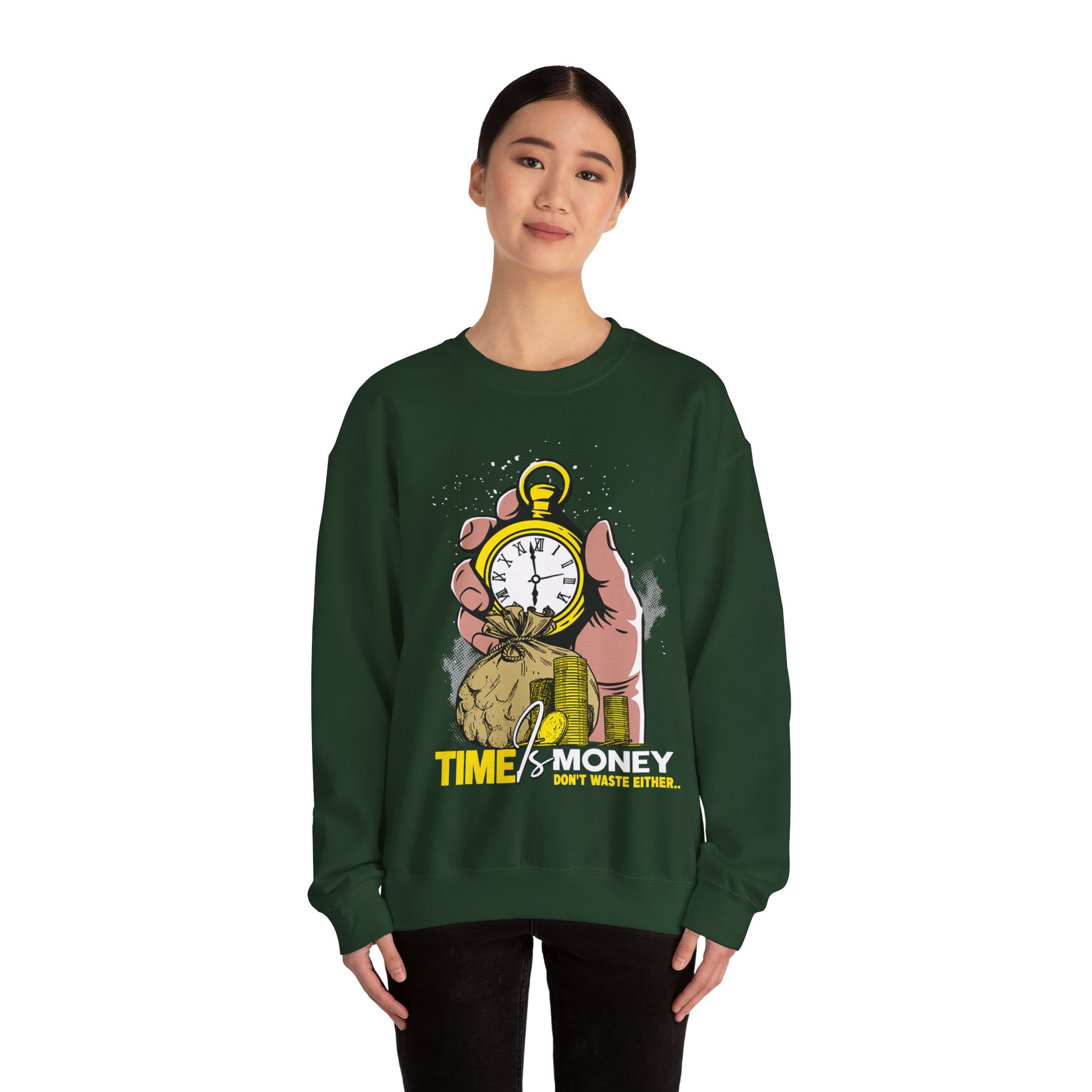 Time Is Money Crewneck Sweatshirt — Vintage Pocket Watch Graphic