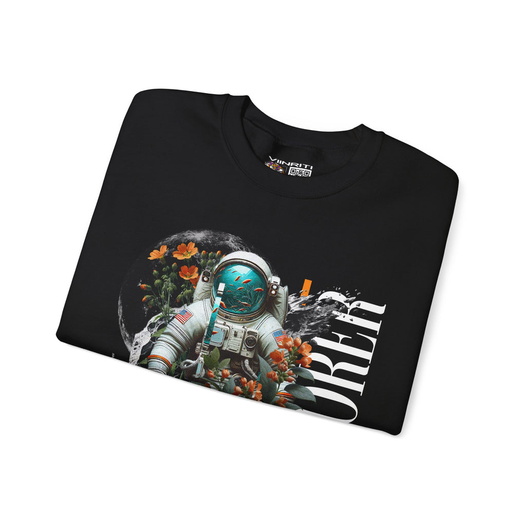 Astronaut Floral Crewneck Sweatshirt — Space Explorer Graphic Pullover