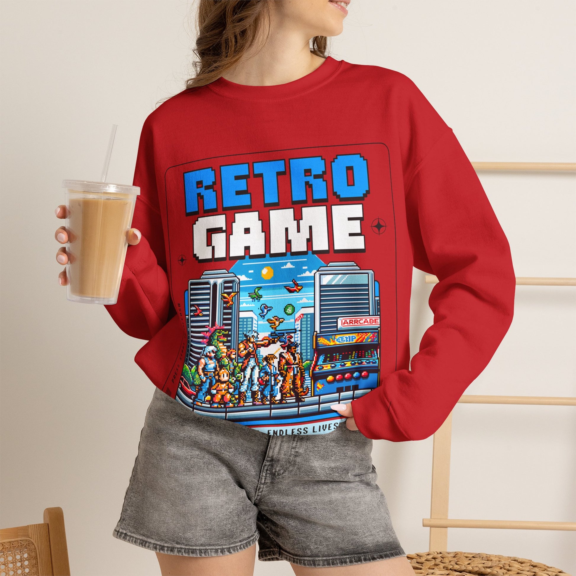 Retro Game Sweatshirt — Vintage 8-Bit Arcade Graphic Crewneck