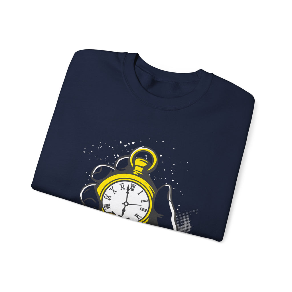 "Time Is Money" Graphic Pocket Watch & Coins Crewneck Sweatshirt -