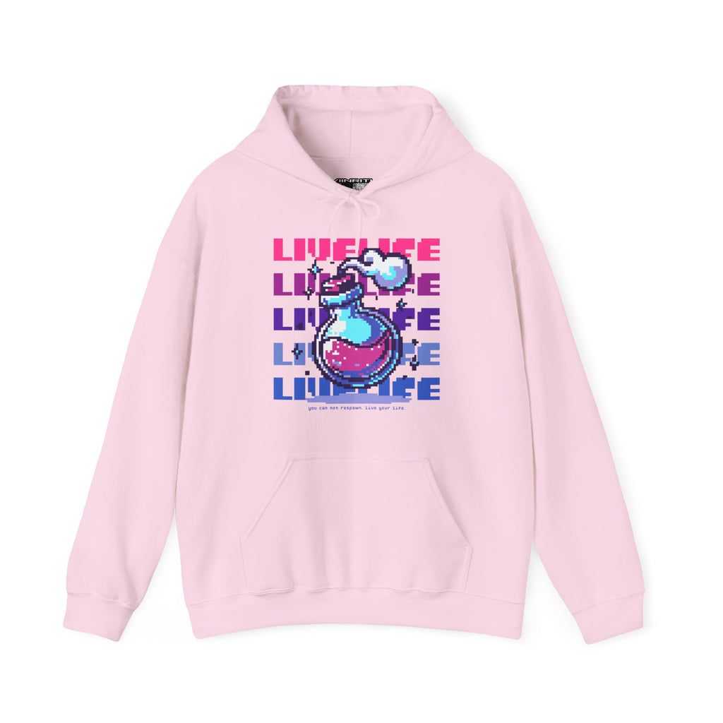 Live Life Dino Hoodie — Cute Retro Cartoon T-Rex Graphic Sweatshirt