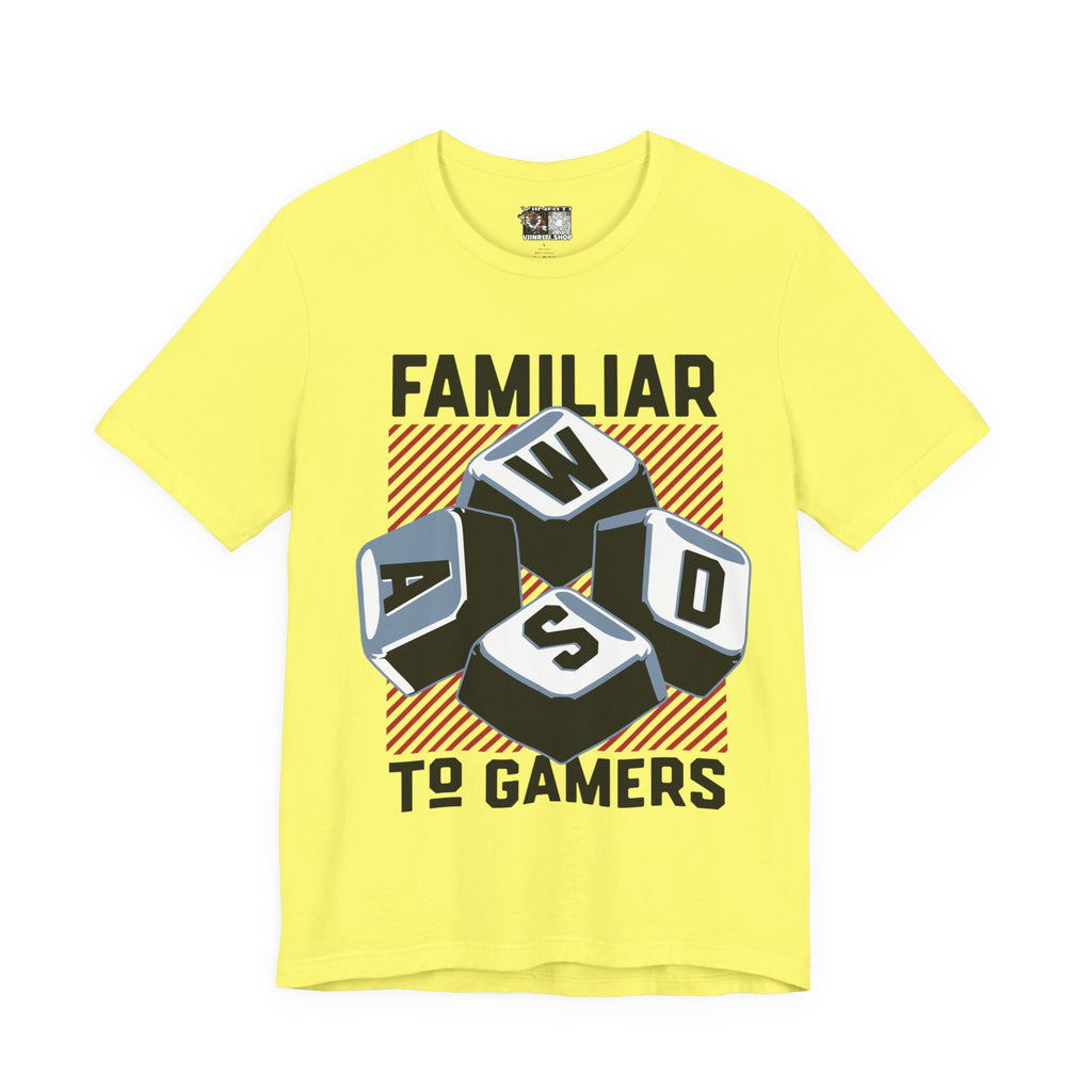 ""Gamer WASD Keys T‑Shirt — "Familiar to Gamers" Retro Keycap Tee