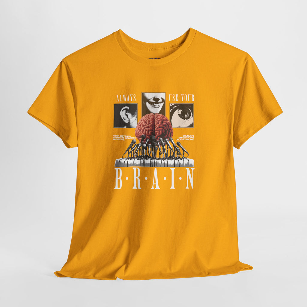 "Always Use Your Brain Graphic Unisex Heavy Cotton Tee with Unique Design, Casual Wear, Gift for Art Lovers, Festival Outfit, Statement T-Shirt