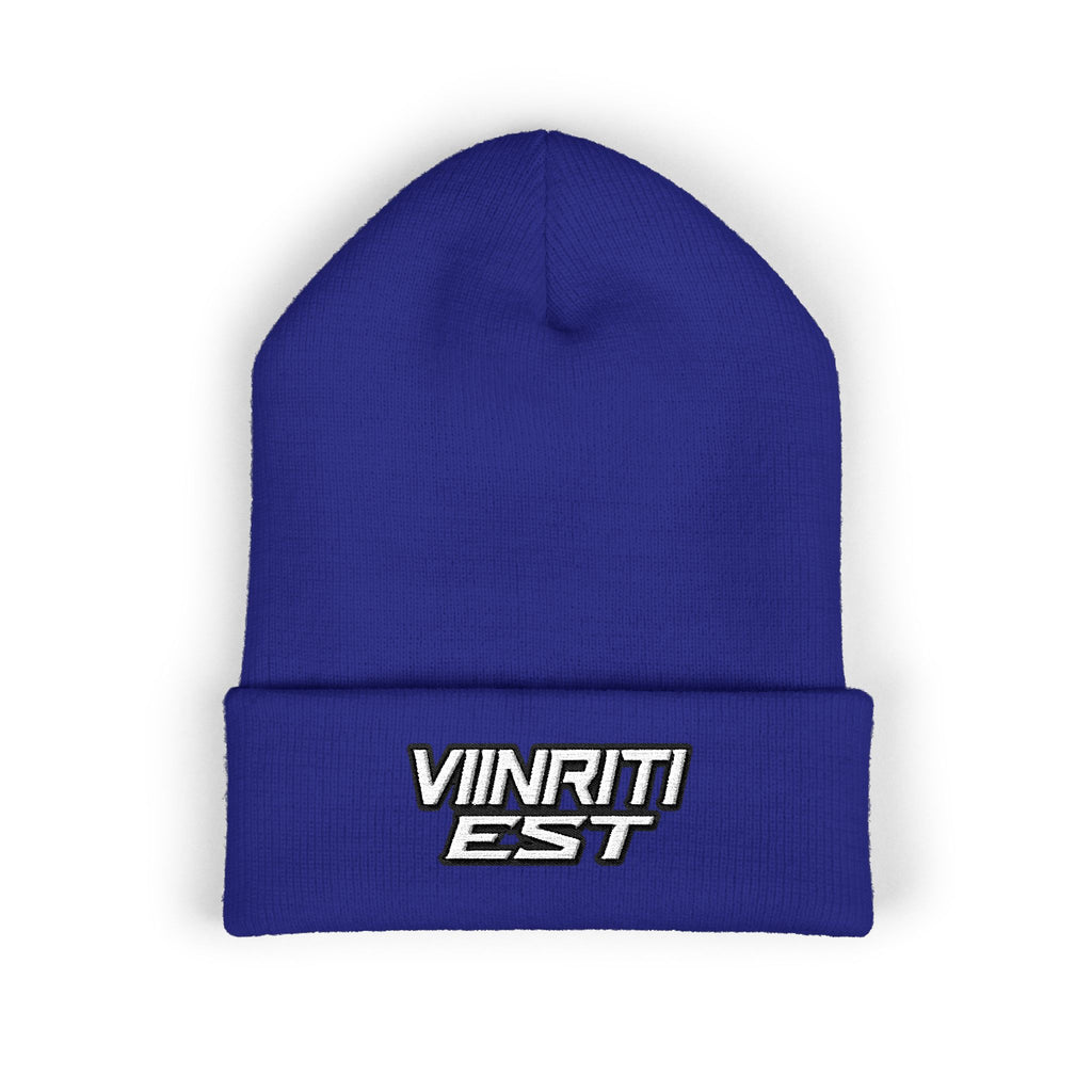 Embroidered 'Viinriti Est' Cuffed Beanie — Classic Knit Winter Hat