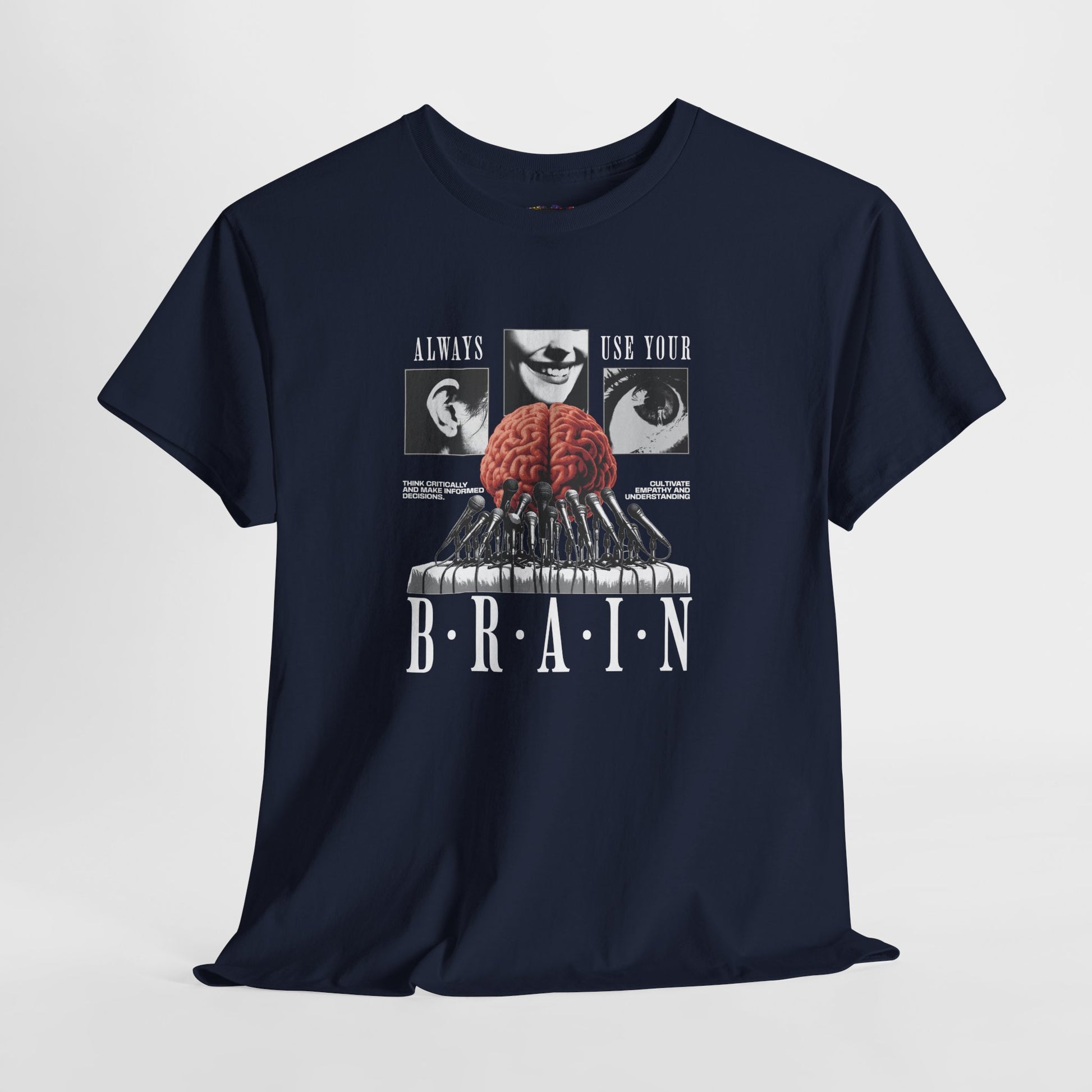 "Always Use Your Brain Graphic Unisex Heavy Cotton Tee with Unique Design, Casual Wear, Gift for Art Lovers, Festival Outfit, Statement T-Shirt