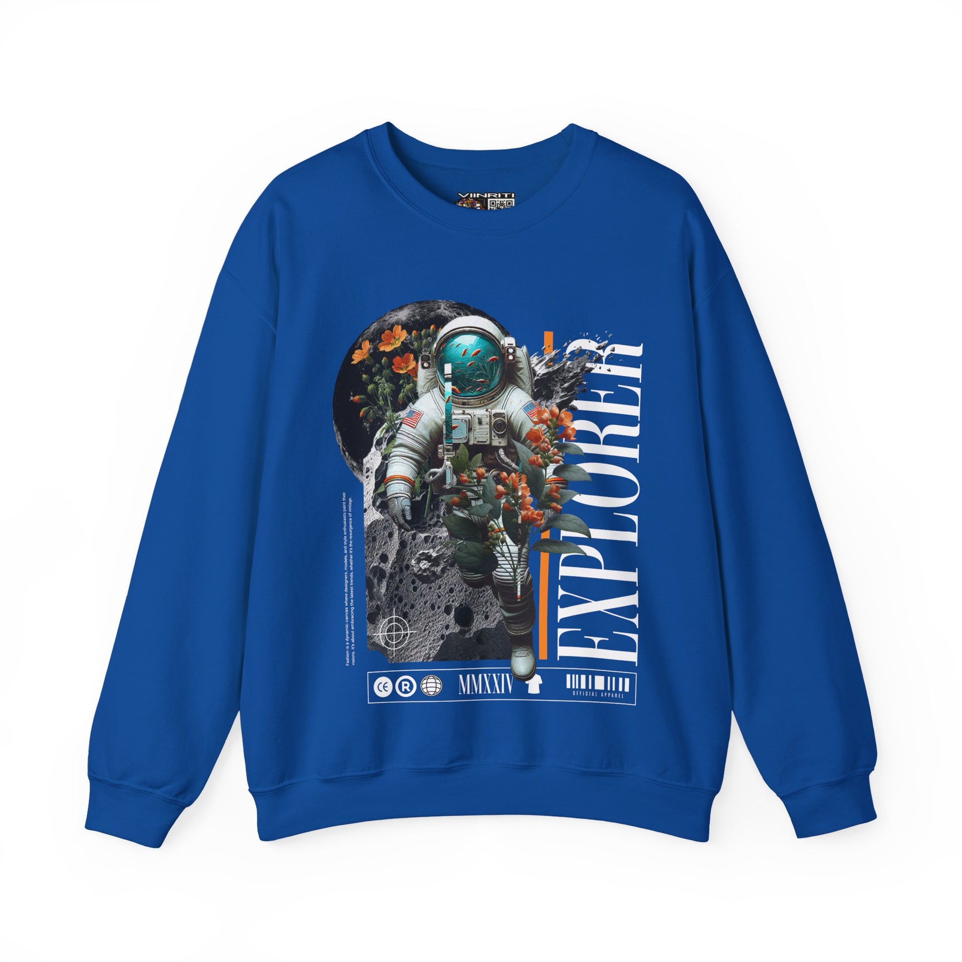 Astronaut Floral Crewneck Sweatshirt — Space Explorer Graphic Pullover