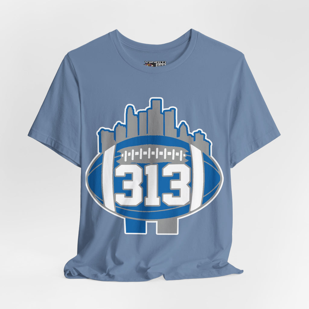Detroit 313 Football T-Shirt — City Skyline & Number 313 Logo