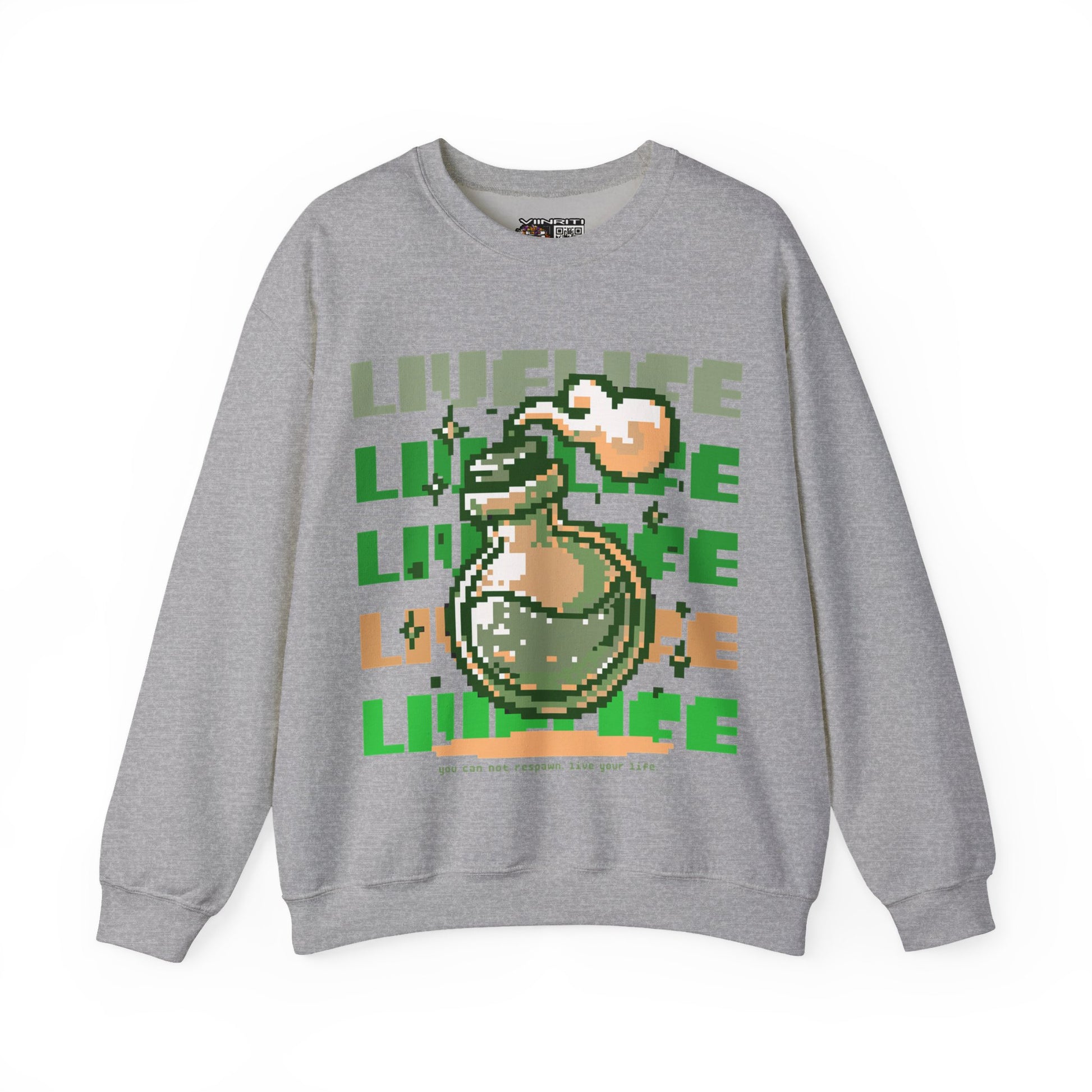 Crewneck Sweatshirt — Pixel Potion 'LIFE' Retro Gaming Graphic