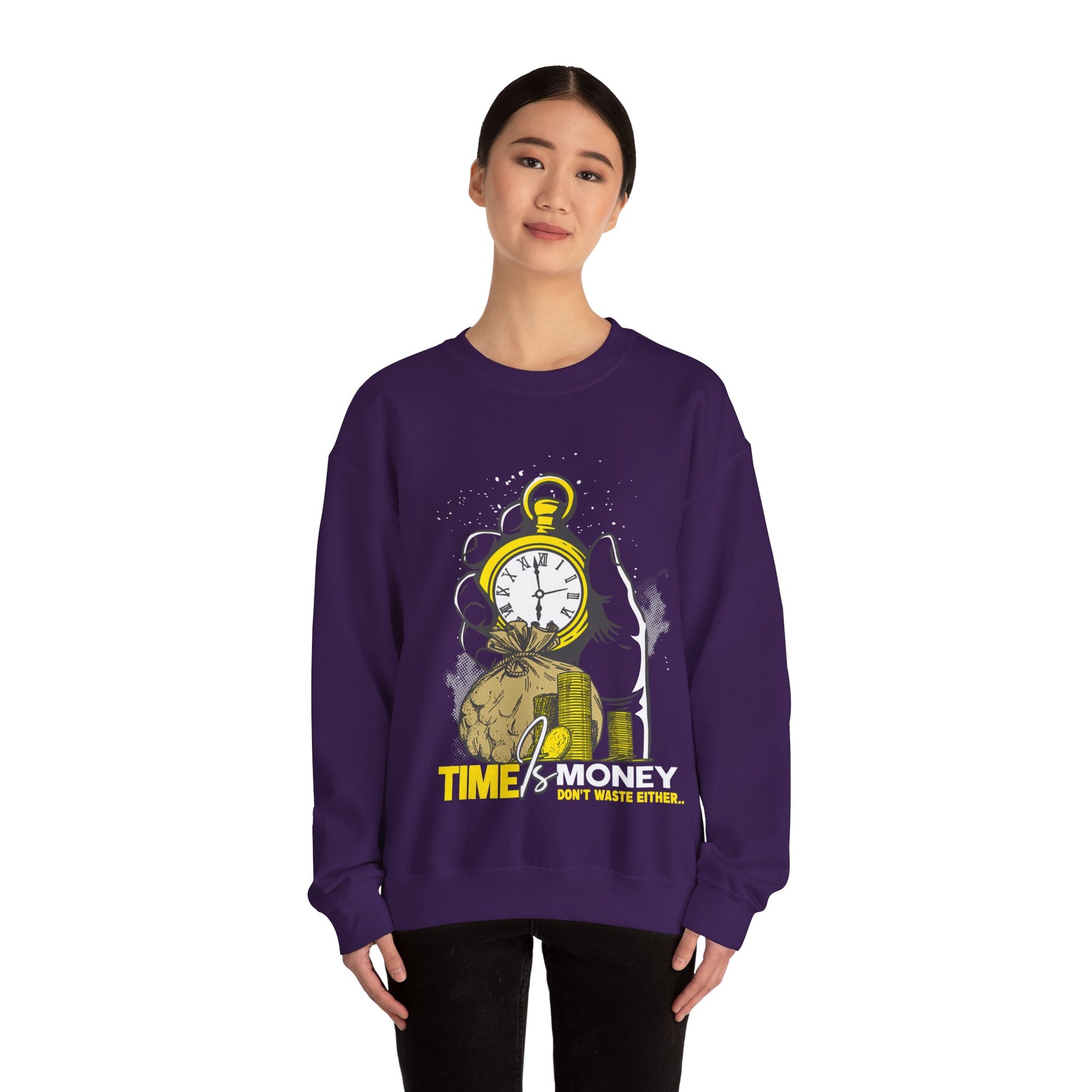 "Time Is Money" Graphic Pocket Watch & Coins Crewneck Sweatshirt -