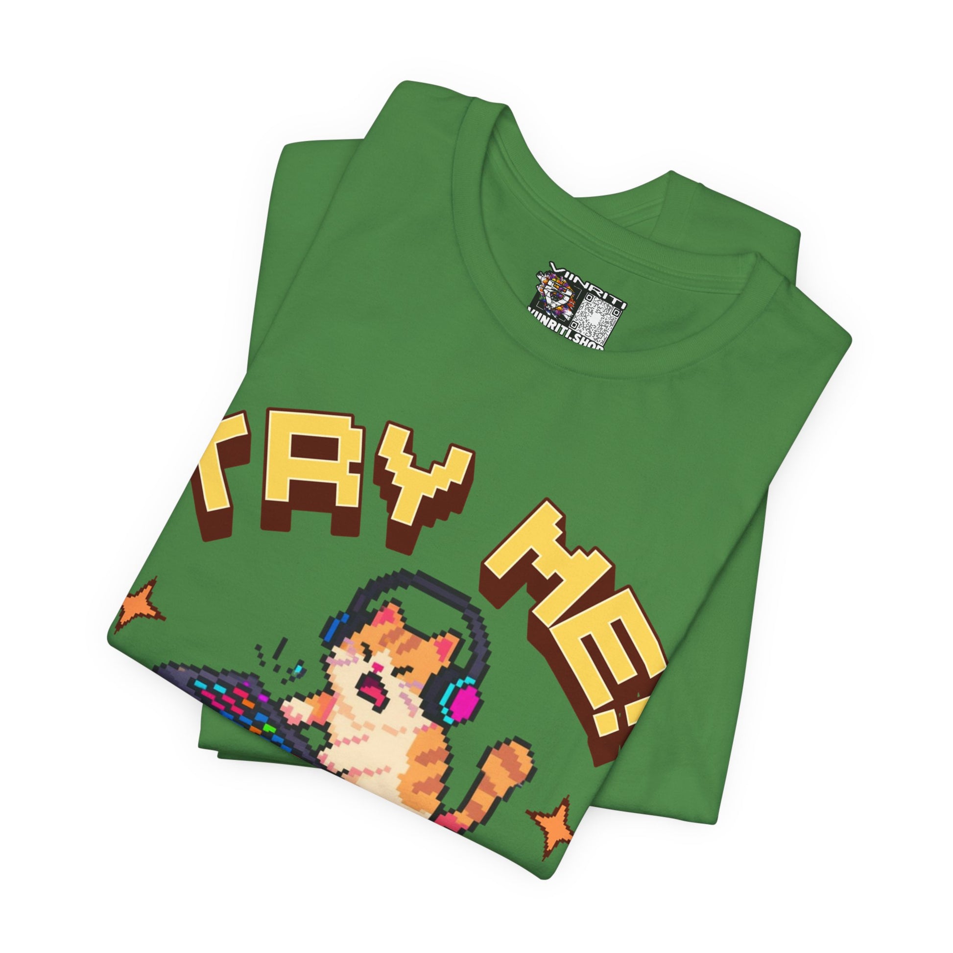 Try Me! Gamer Cat T‑Shirt — "Defeat Is Temporary, Rage Is Forever" Retro Pixel Tee