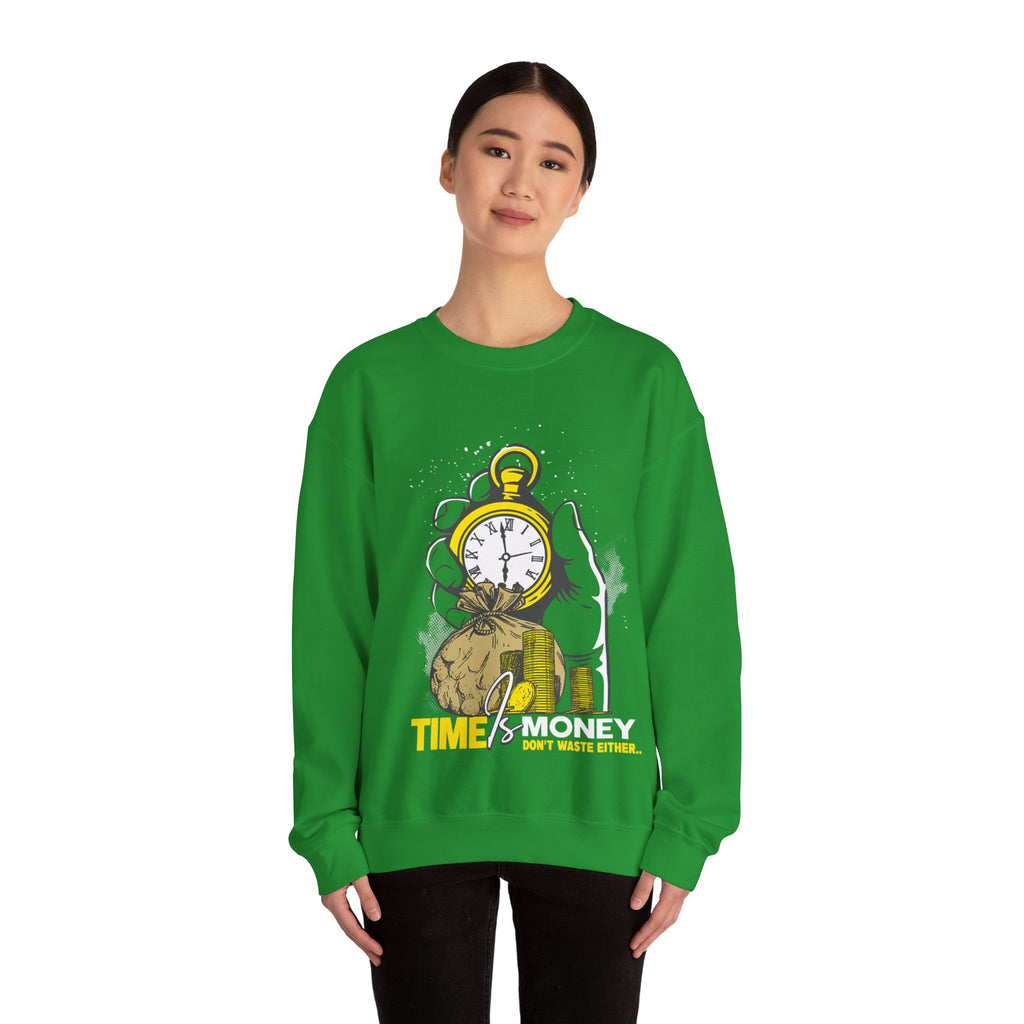 "Time Is Money" Graphic Pocket Watch & Coins Crewneck Sweatshirt -