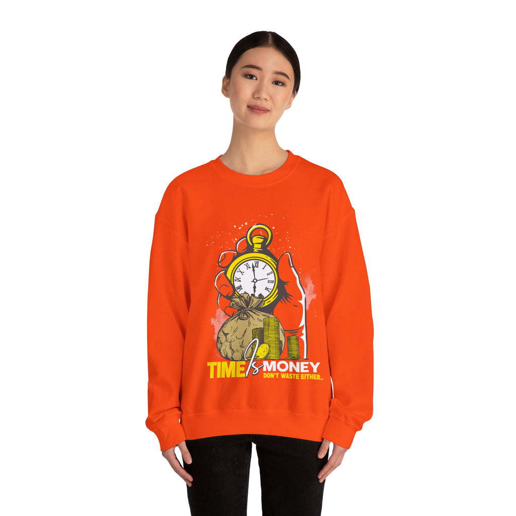 "Time Is Money" Graphic Pocket Watch & Coins Crewneck Sweatshirt -