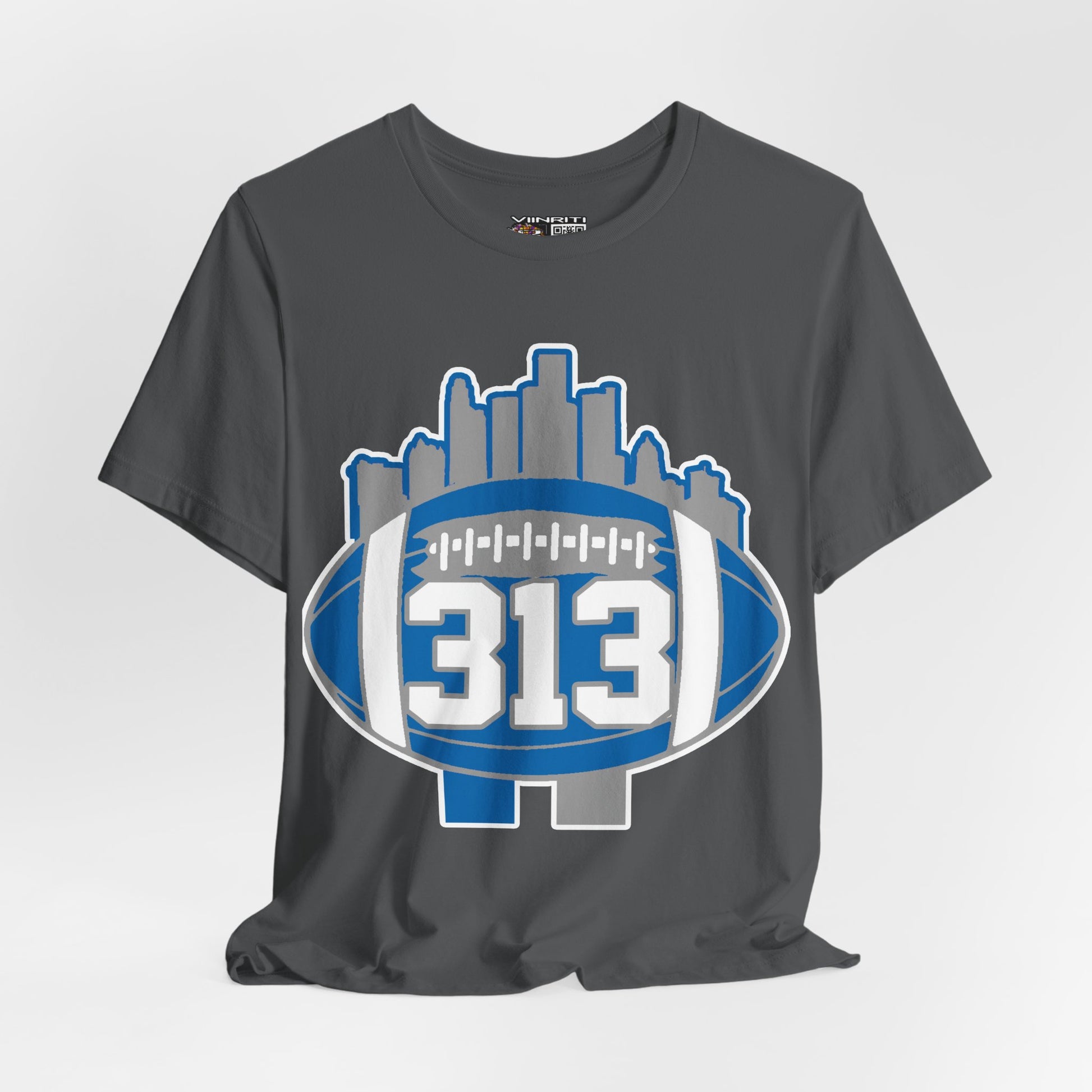 Detroit 313 Football T-Shirt — City Skyline & Number 313 Logo