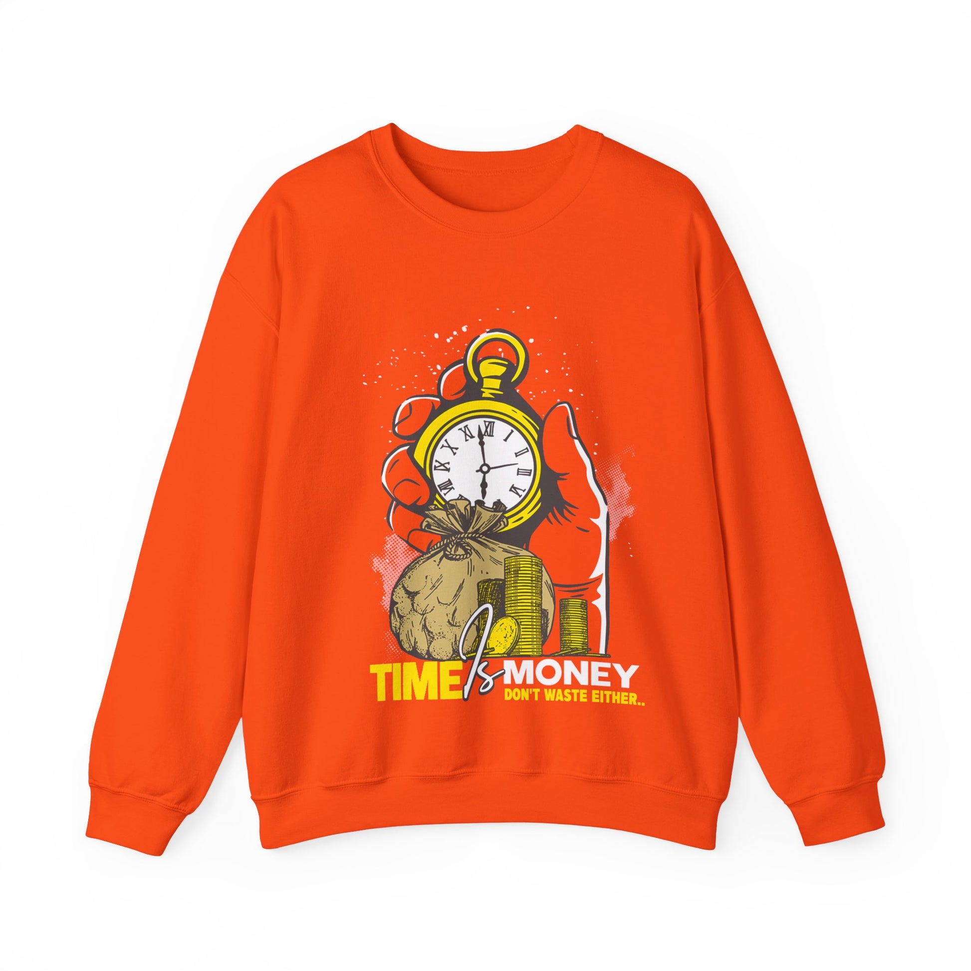 "Time Is Money" Graphic Pocket Watch & Coins Crewneck Sweatshirt -