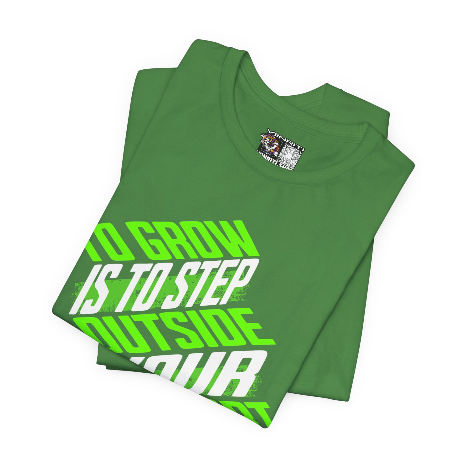 """Motivational Tee — "To Grow Is To Step Outside Your Comfort Zone" Neon Graphic