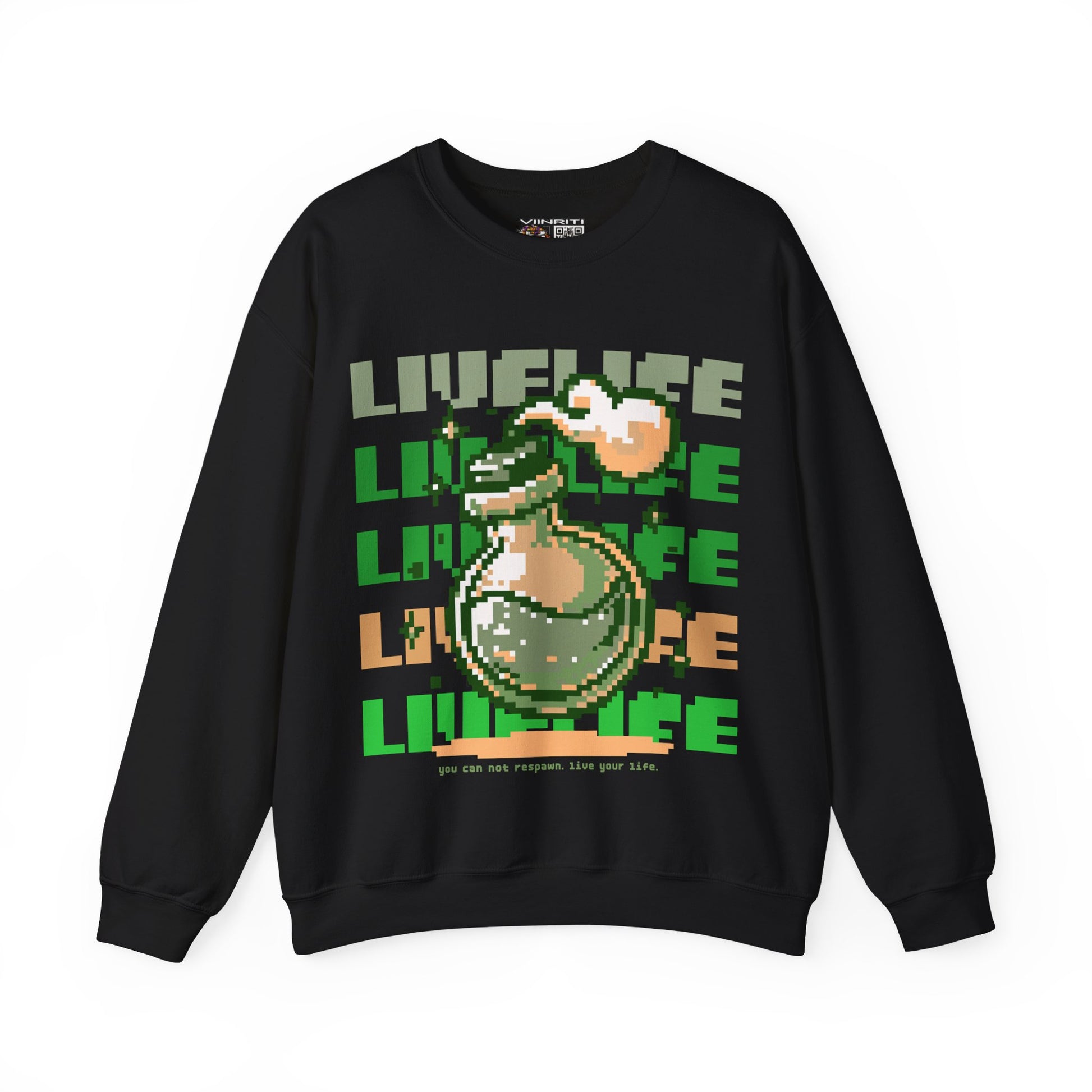 Crewneck Sweatshirt — Pixel Potion 'LIFE' Retro Gaming Graphic