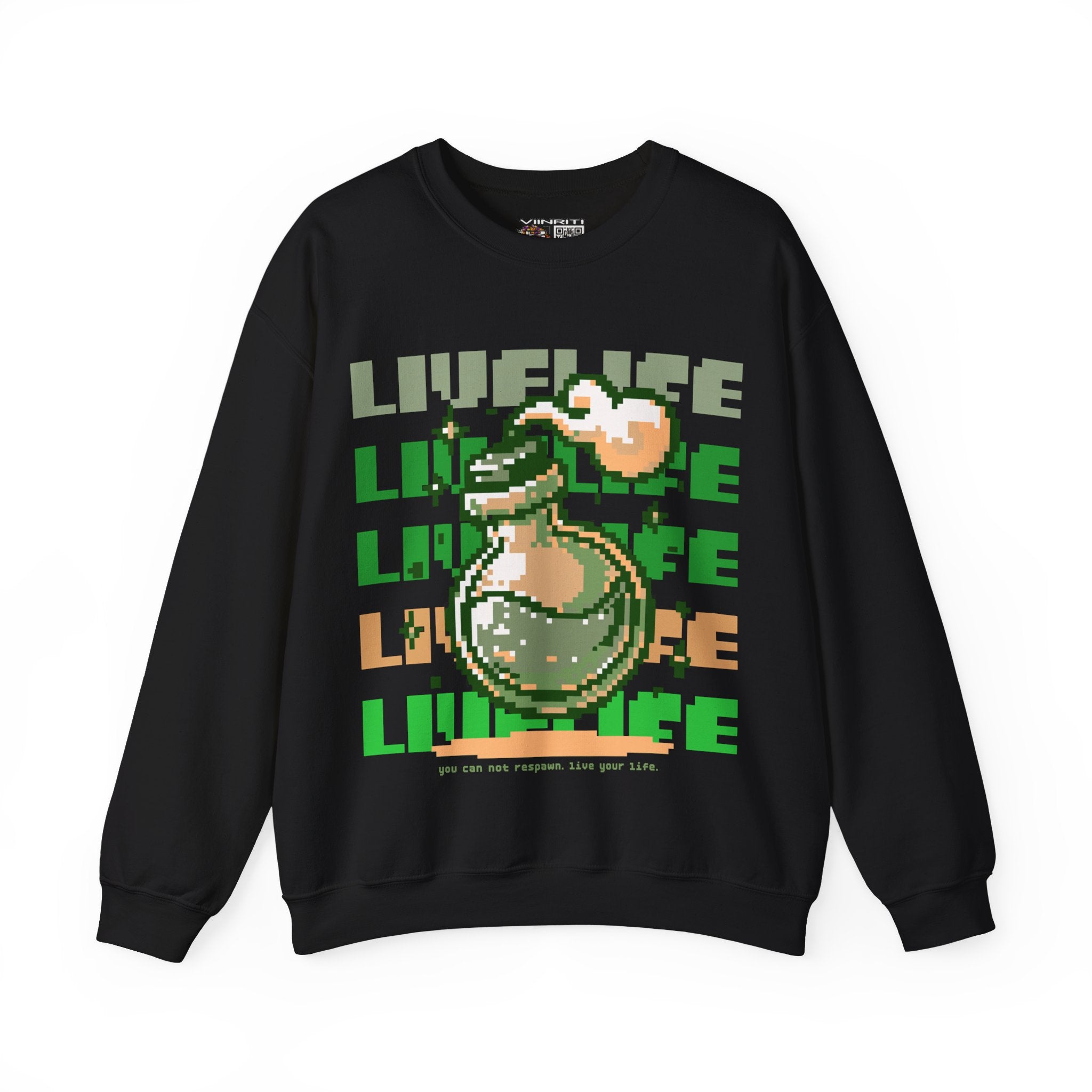 Crewneck Sweatshirt — Pixel Potion 'LIFE' Retro Gaming Graphic