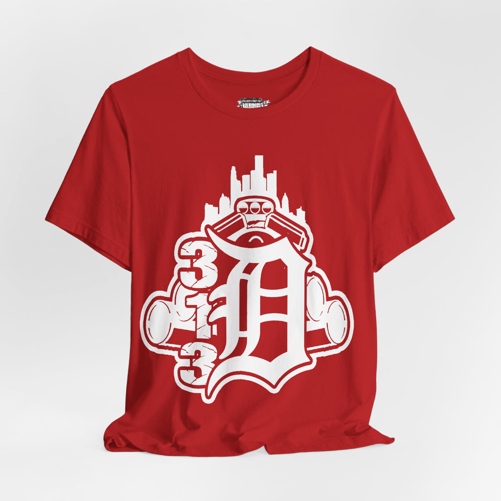 Detroit D Monochrome Tee — City Skyline & Motor Graphic T-Shirt