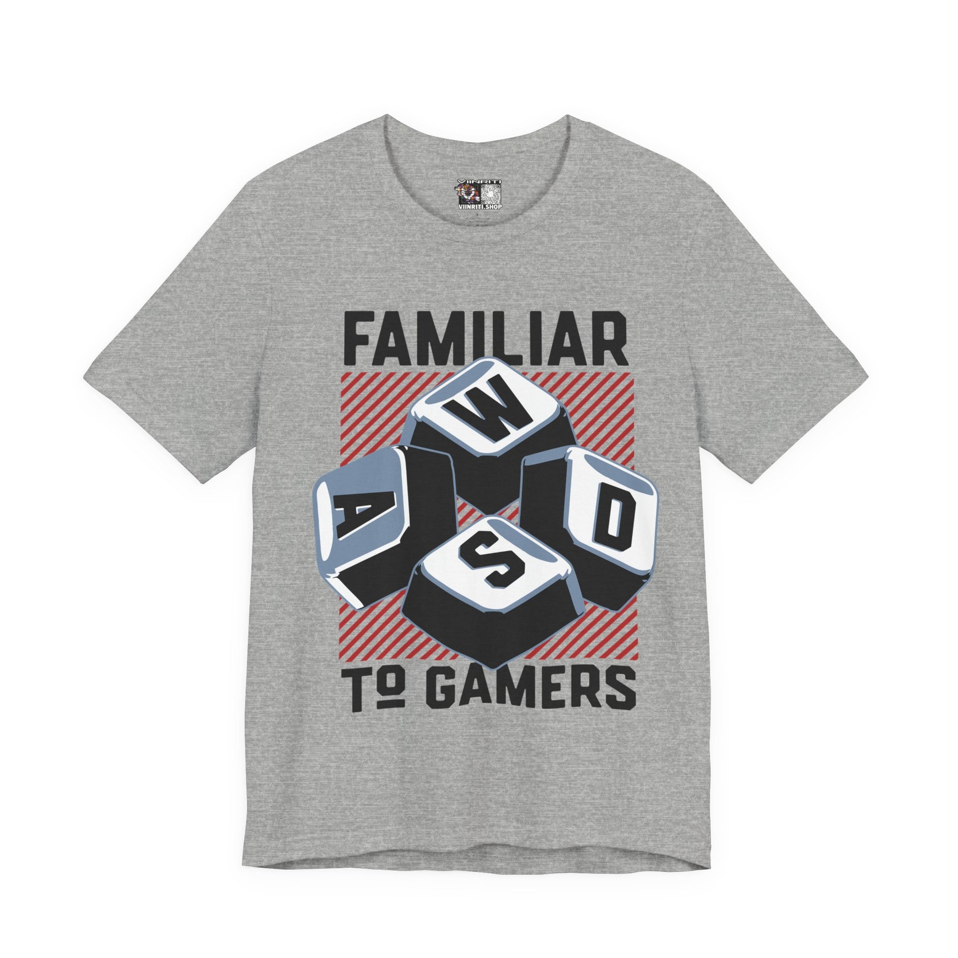 ""Gamer WASD Keys T‑Shirt — "Familiar to Gamers" Retro Keycap Tee