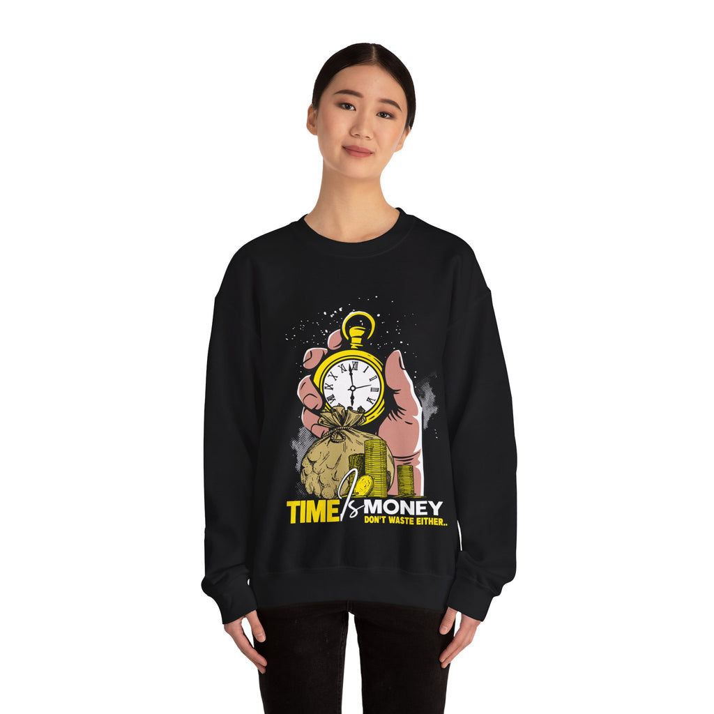 "Time Is Money" Graphic Pocket Watch & Coins Crewneck Sweatshirt -
