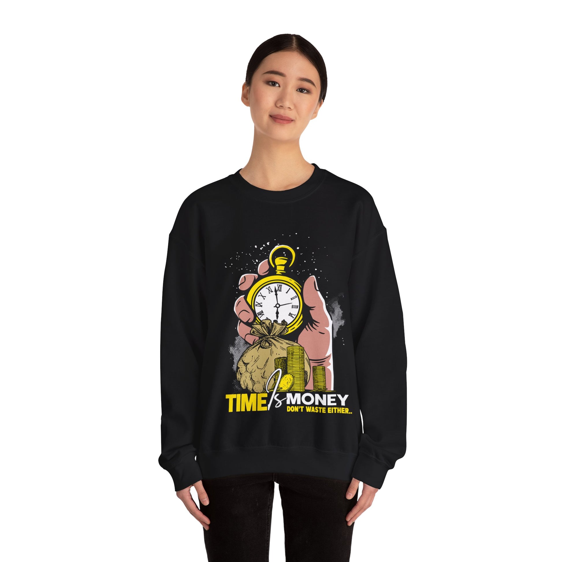 "Time Is Money" Graphic Pocket Watch & Coins Crewneck Sweatshirt -