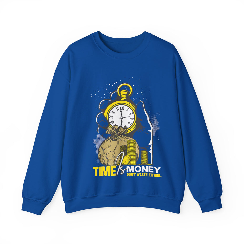 "Time Is Money" Graphic Pocket Watch & Coins Crewneck Sweatshirt -