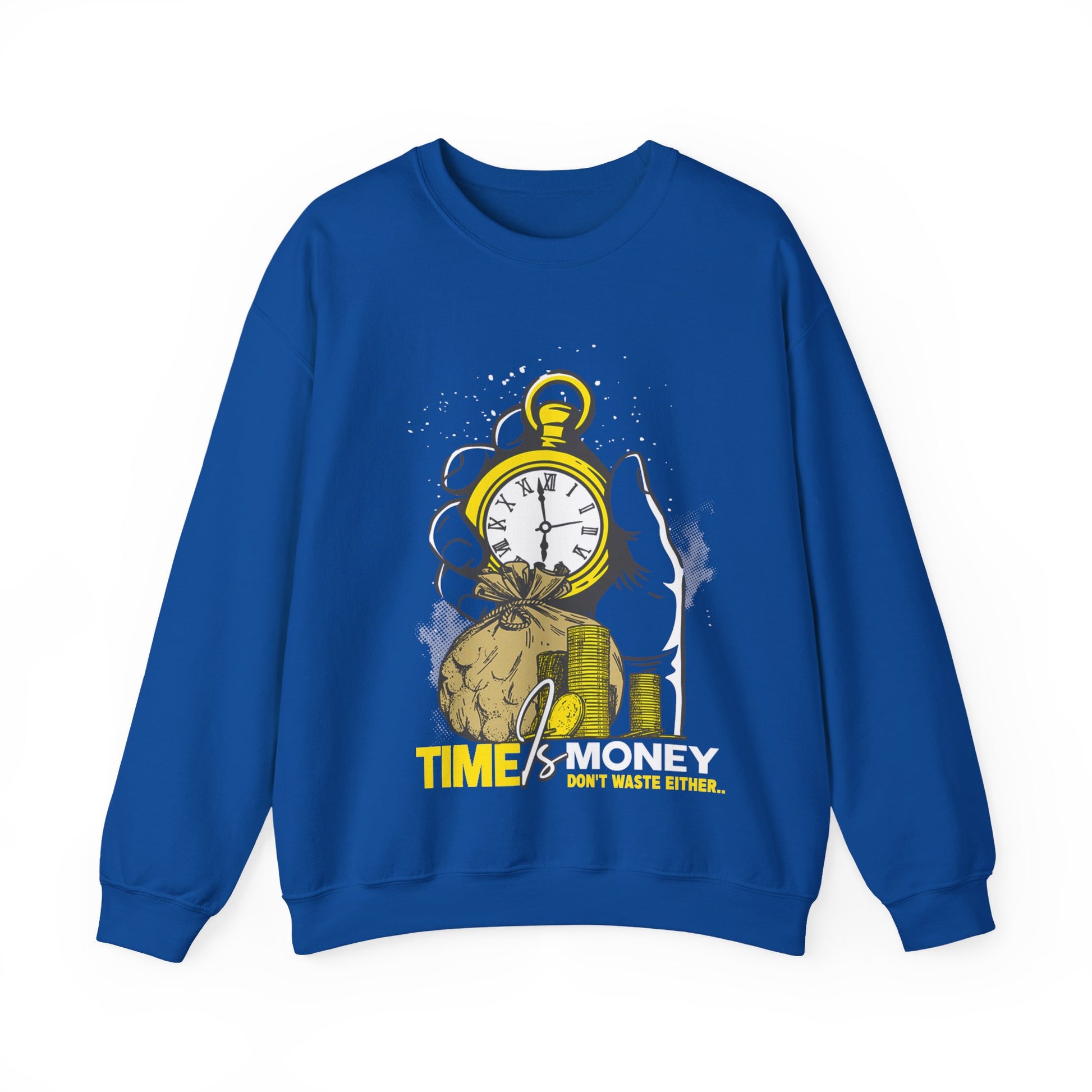 "Time Is Money" Graphic Pocket Watch & Coins Crewneck Sweatshirt -