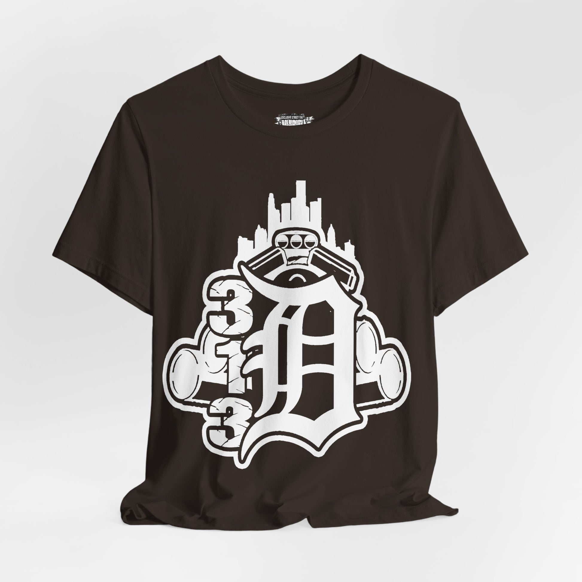 Detroit D Monochrome Tee — City Skyline & Motor Graphic T-Shirt