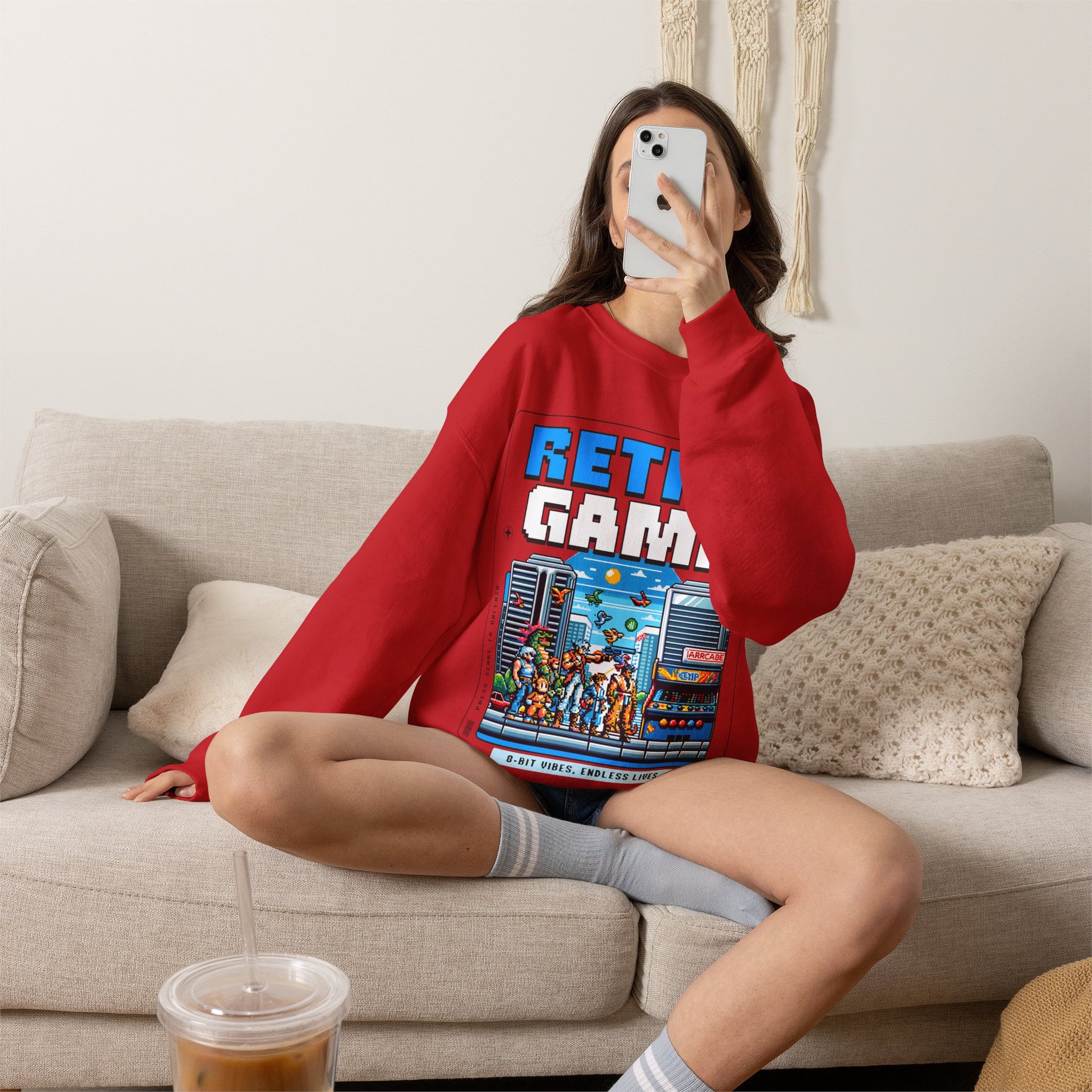 Retro Game Sweatshirt — Vintage 8-Bit Arcade Graphic Crewneck