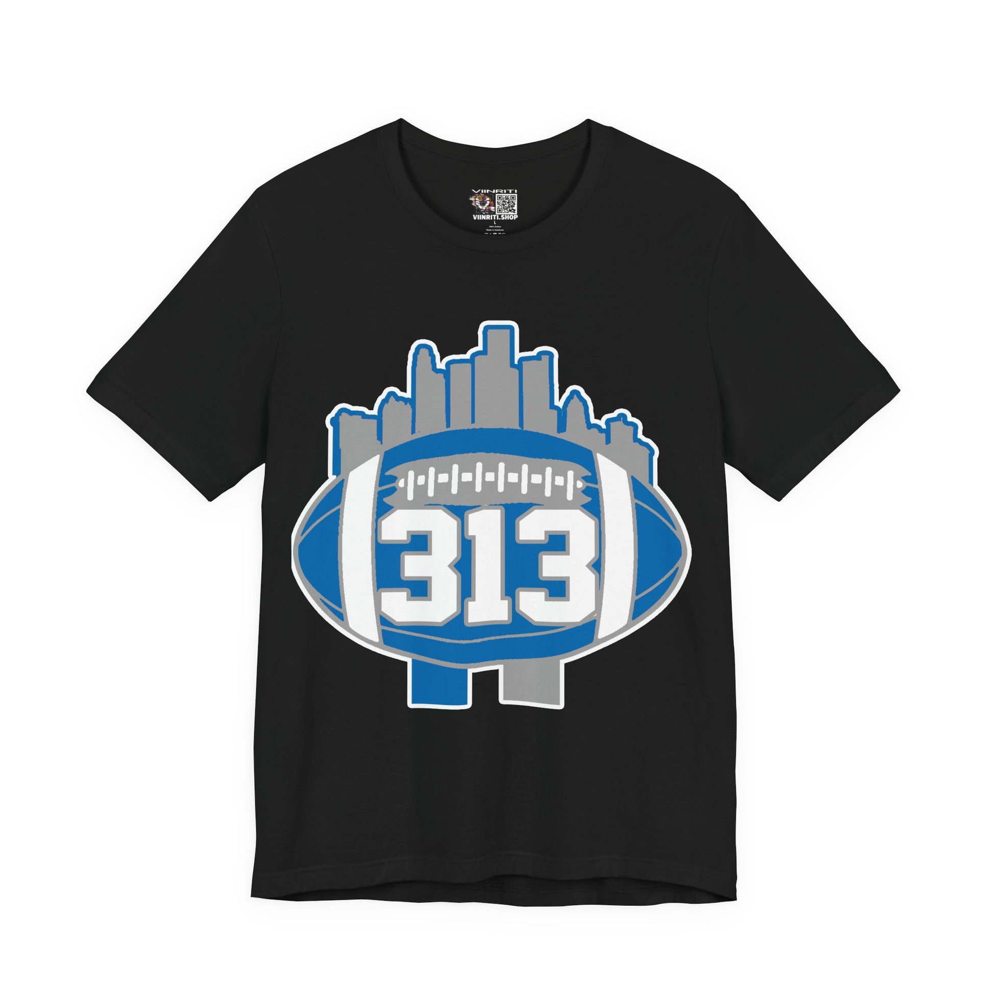 Detroit 313 Football T-Shirt — City Skyline & Number 313 Logo