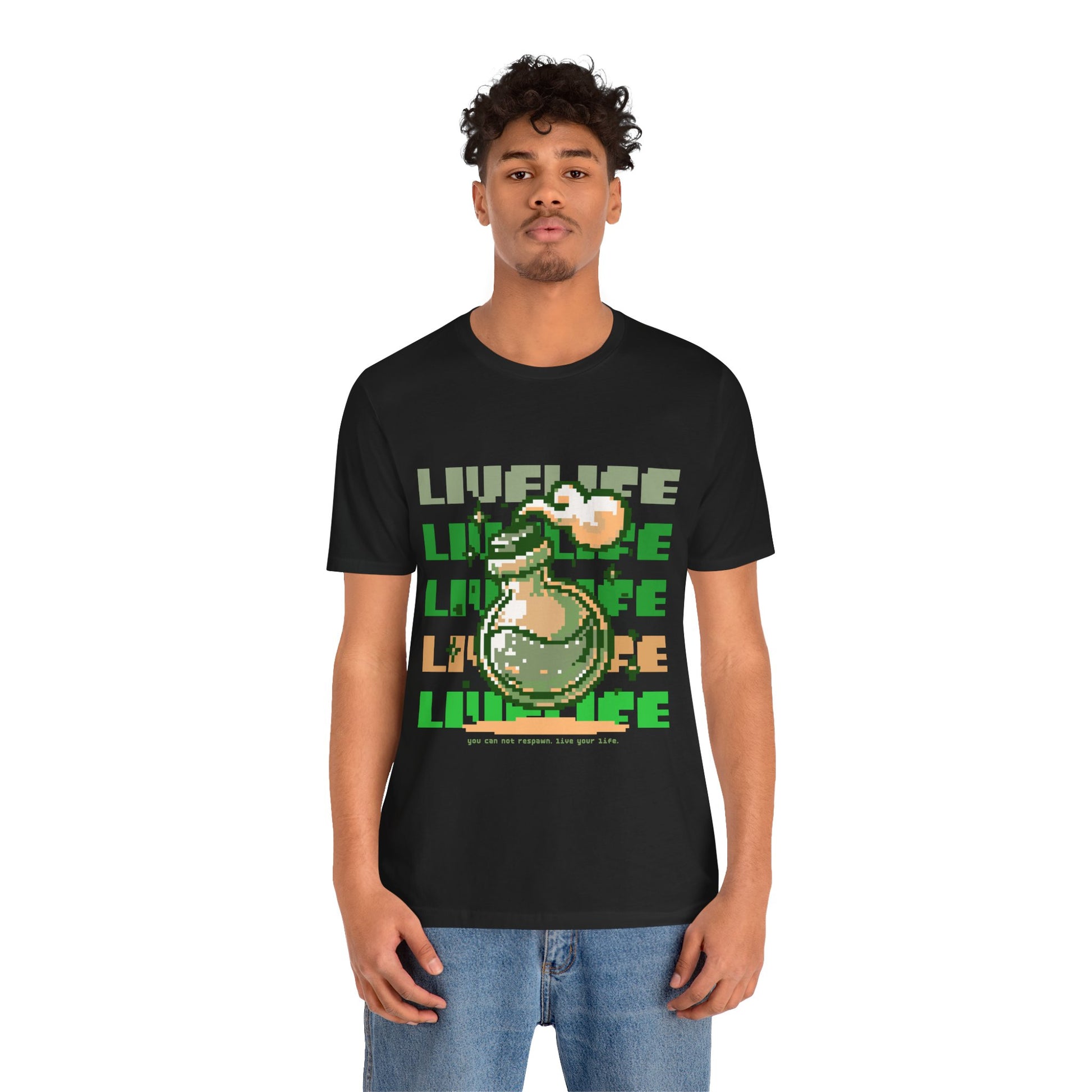 Live Life Pixel Frog Graphic Tee — Retro Gaming Nature T-Shirt