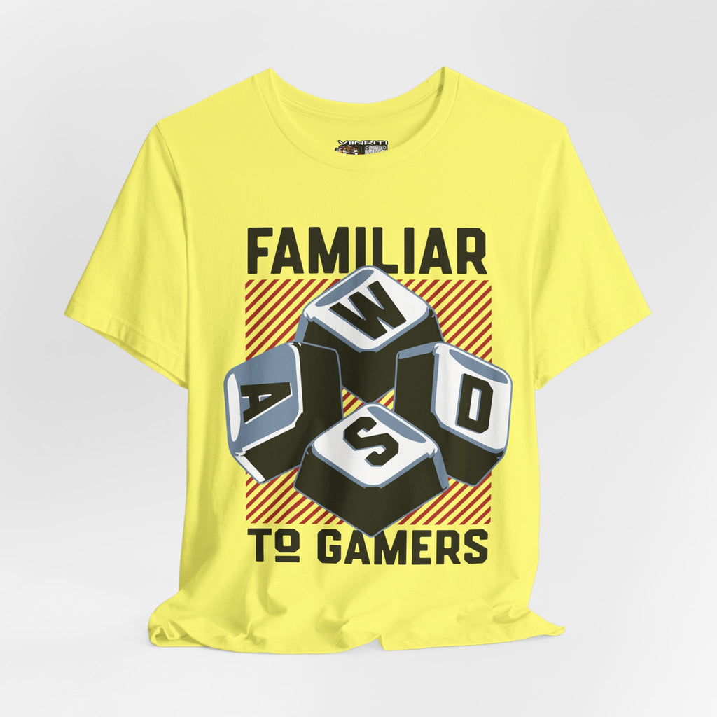 ""Gamer WASD Keys T‑Shirt — "Familiar to Gamers" Retro Keycap Tee
