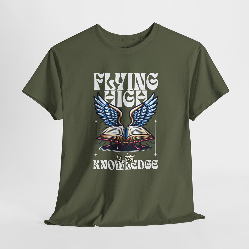""Flying High Knowledge T-Shirt — Vintage Winged Book Graphic Tee