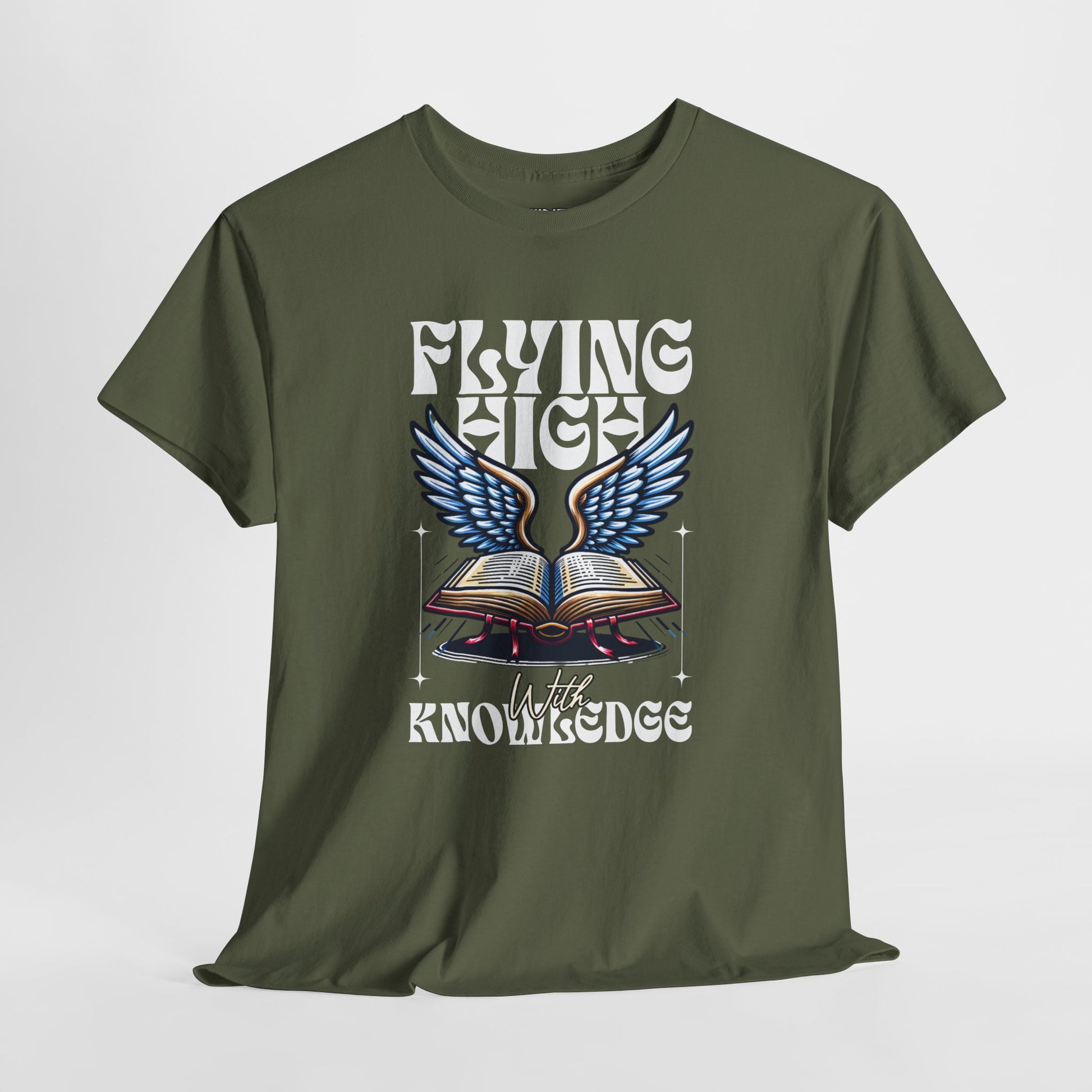""Flying High Knowledge T-Shirt — Vintage Winged Book Graphic Tee