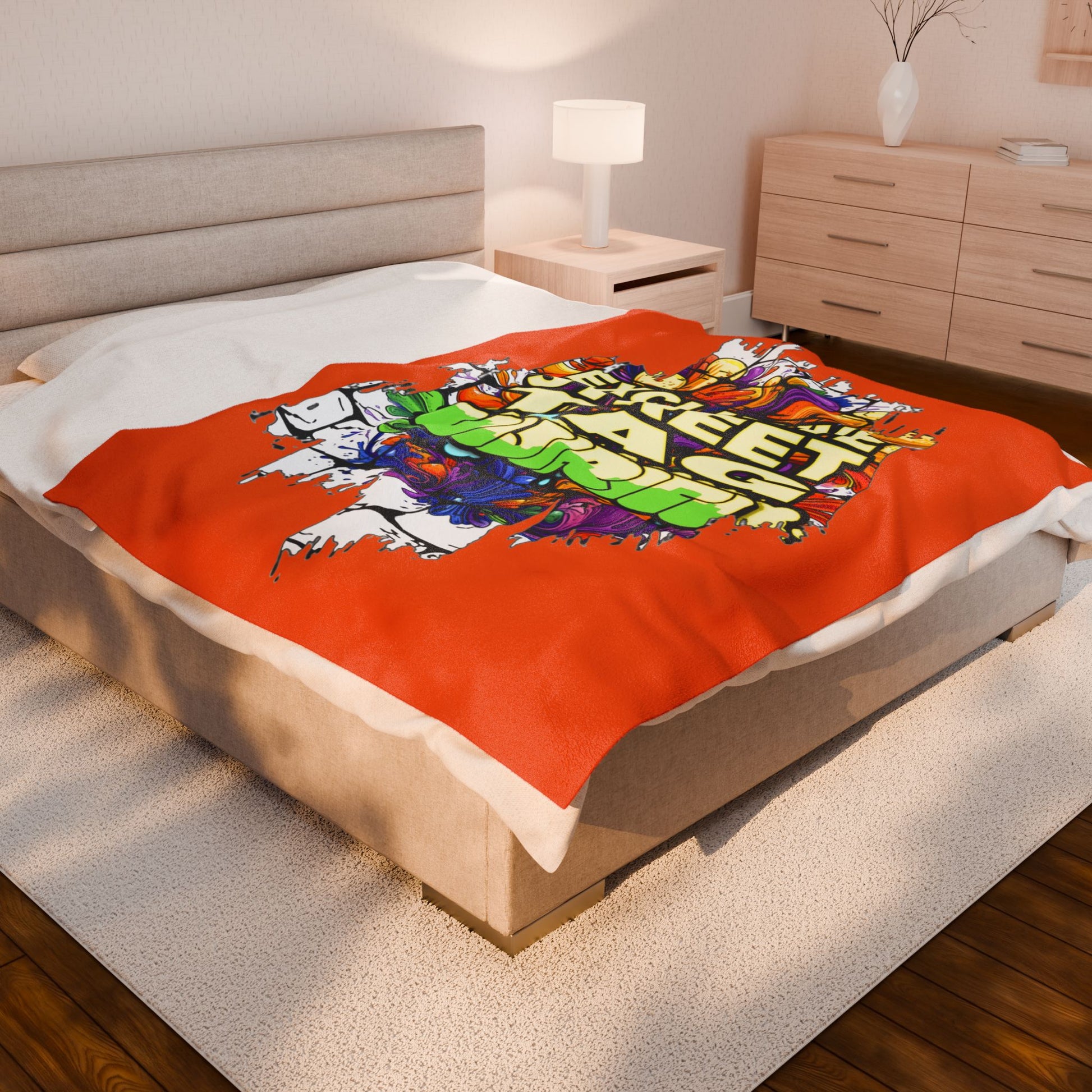 VIJIRITI Brand Velveteen Plush Blanket, Cozy Throw, Home Decor, Gift for Street Art Lovers, Unique Bedspread, Colorful Blanket