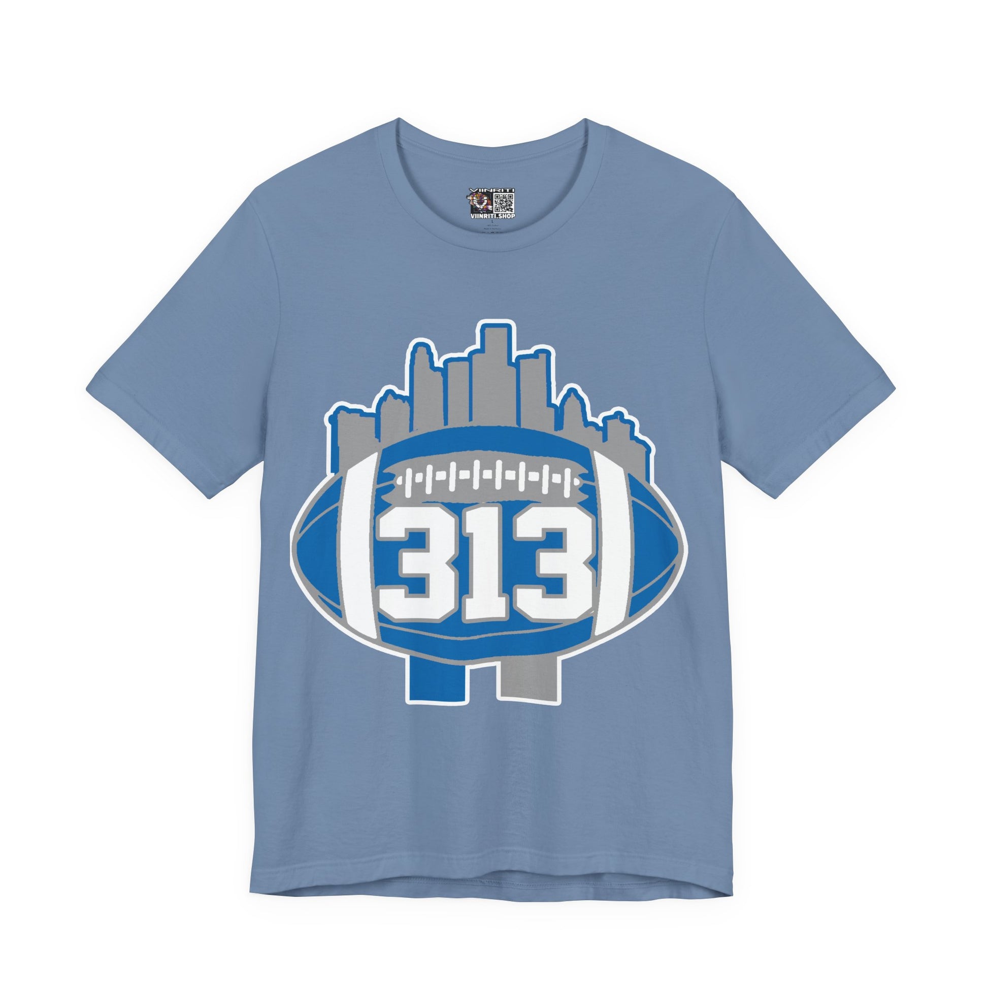 Detroit 313 Football T-Shirt — City Skyline & Number 313 Logo