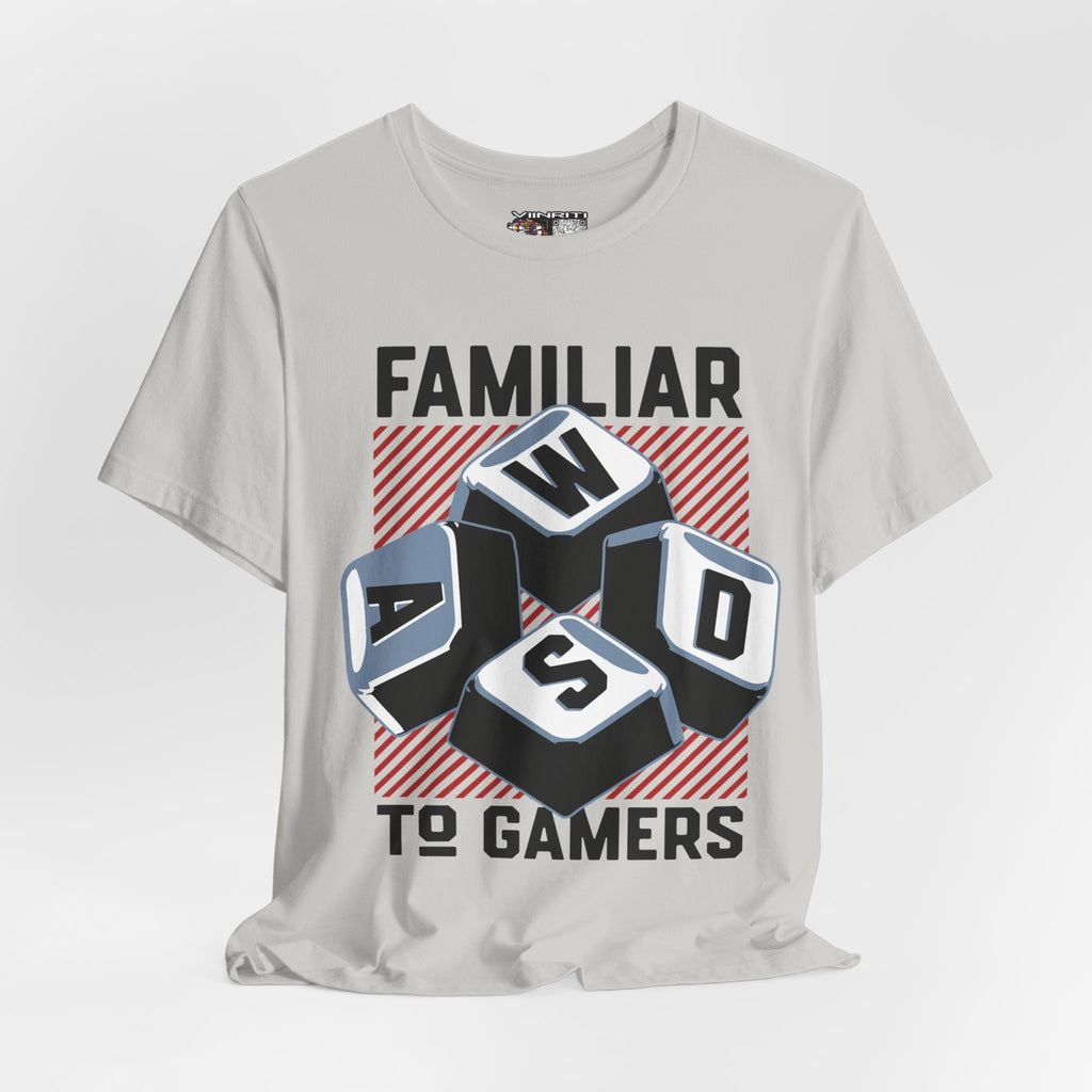 ""Gamer WASD Keys T‑Shirt — "Familiar to Gamers" Retro Keycap Tee