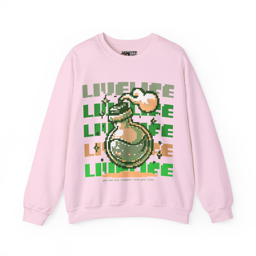Crewneck Sweatshirt — Pixel Potion 'LIFE' Retro Gaming Graphic