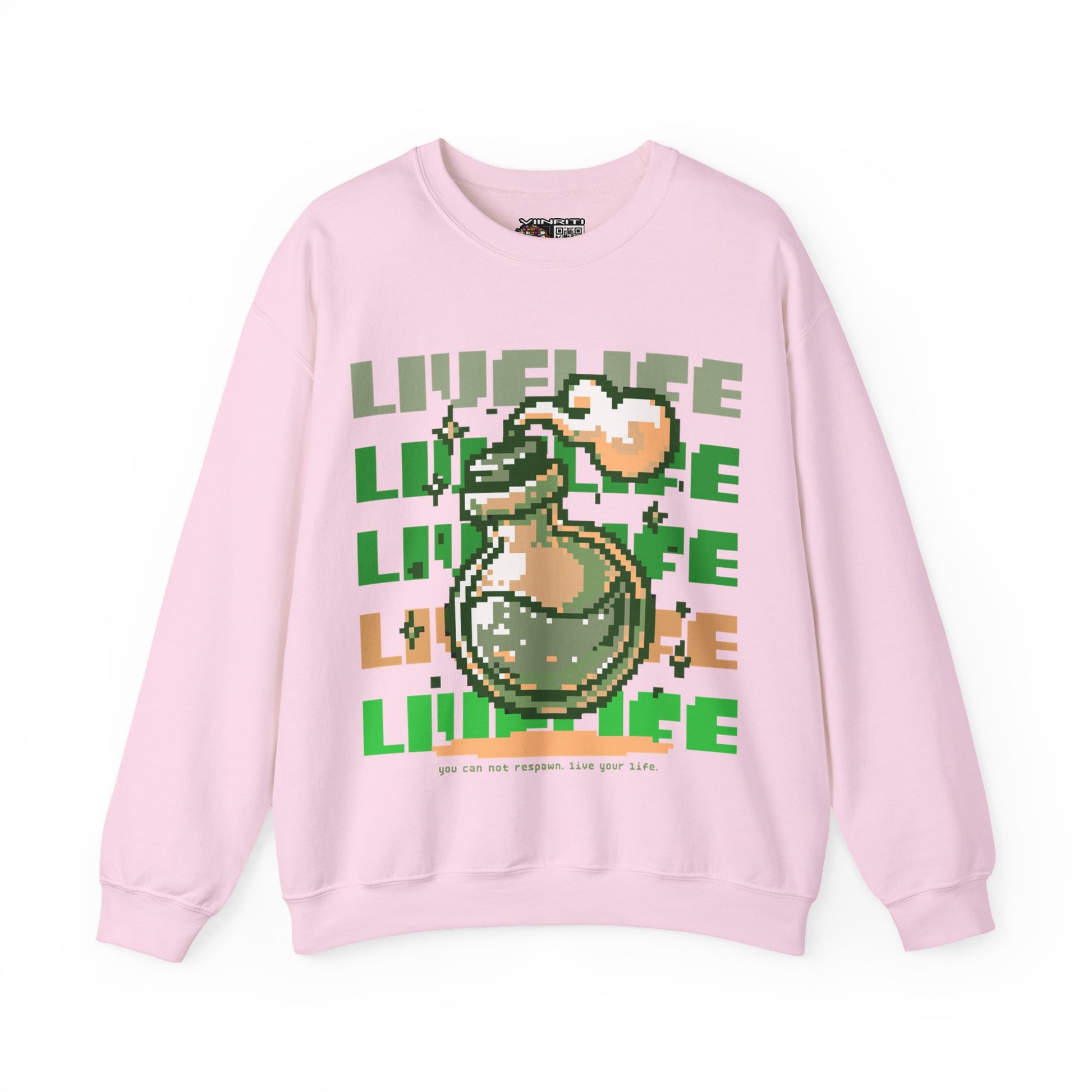 Crewneck Sweatshirt — Pixel Potion 'LIFE' Retro Gaming Graphic
